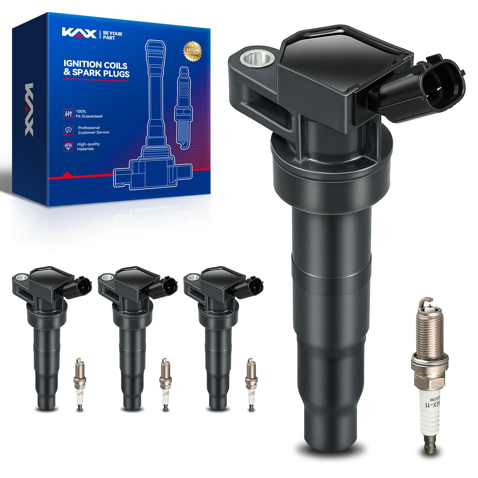 OEM Performance Set of 4 Ignition Coils & Double Iridium Spark Plug Fits for 2.4L L4 2009-2013 Kia Optima Sorento Forte Forte Ko