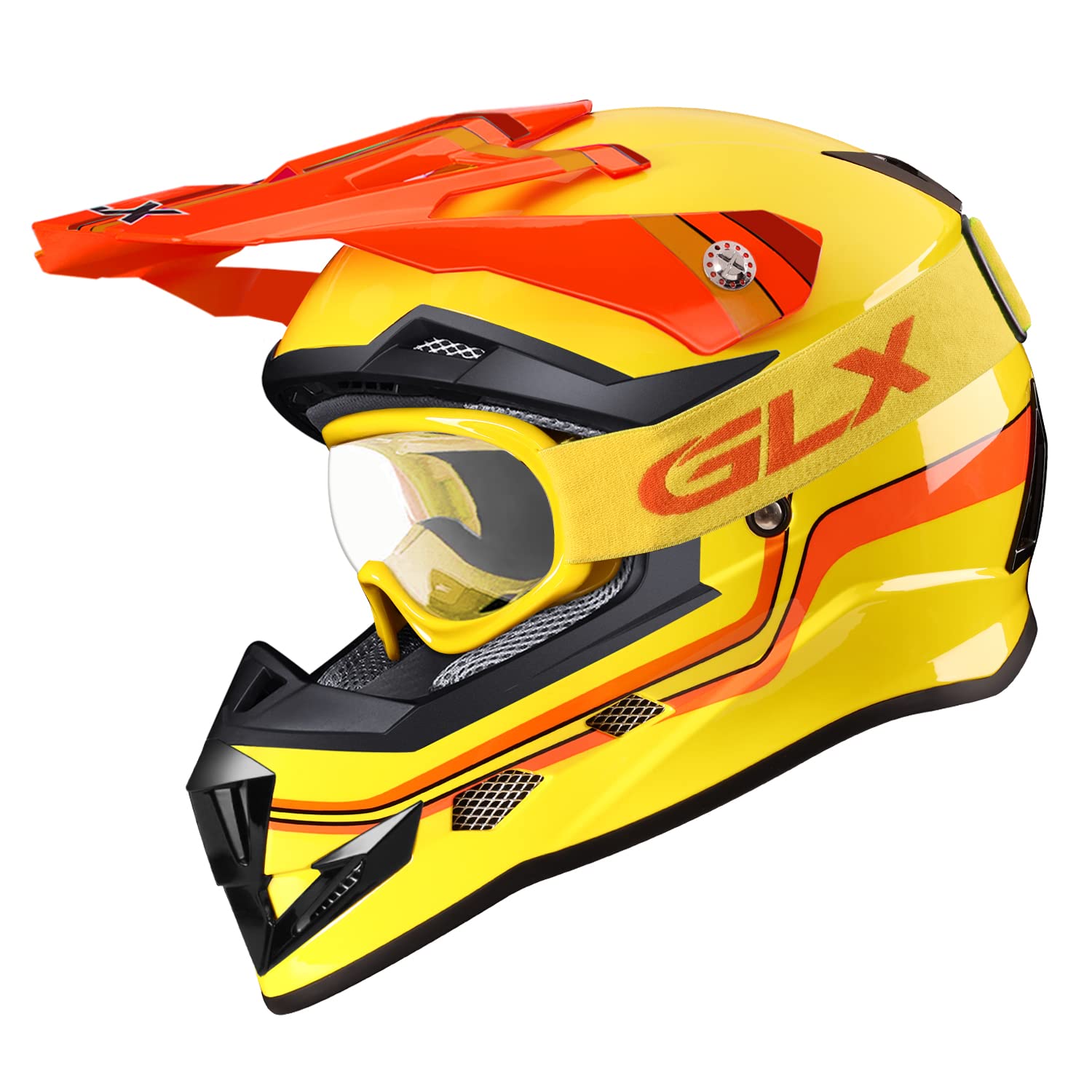 Glx Gx623 Youth Atv/Dirt Bike Helmet Combo - Retro Yellow, Small - Dot