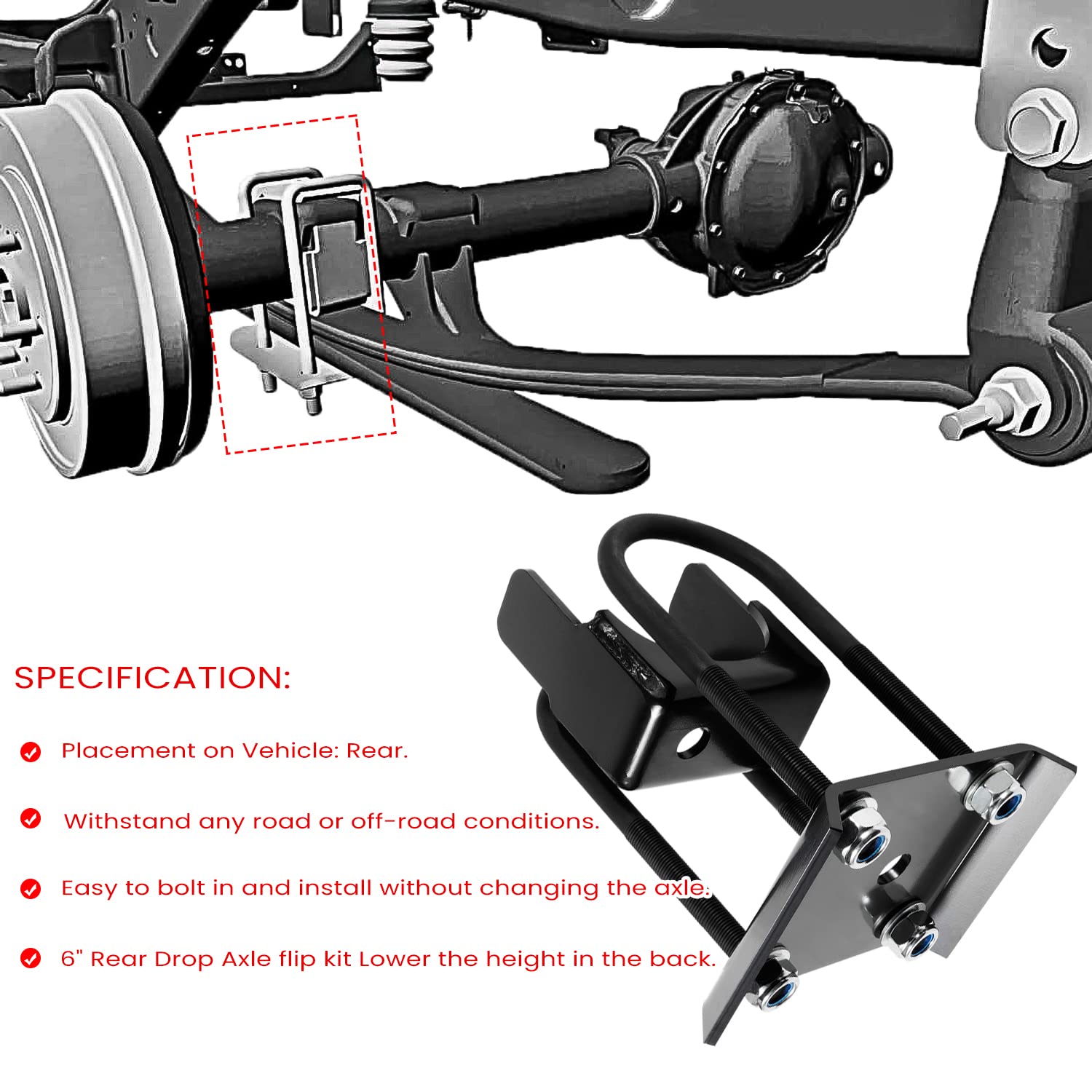 6' Rear Axle Flip Kit For Chevy Silverado Gmc C1500 1988-1998 Pickup Truck Lowering Drop Kit