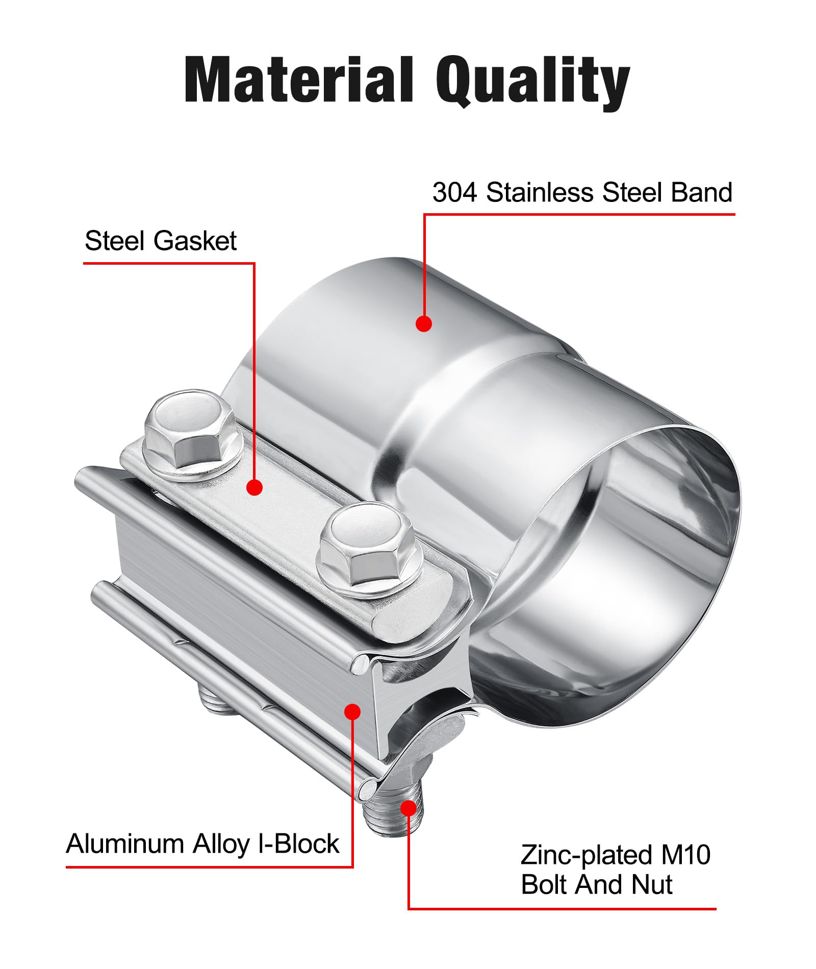 Evil Energy 2 ' ' Exhaust Clamp,Lap Joint Band Clamp Stainless Steel For Pipes,Mufflers,Catalytic Converters (4Pcs, 2.0 Inch)