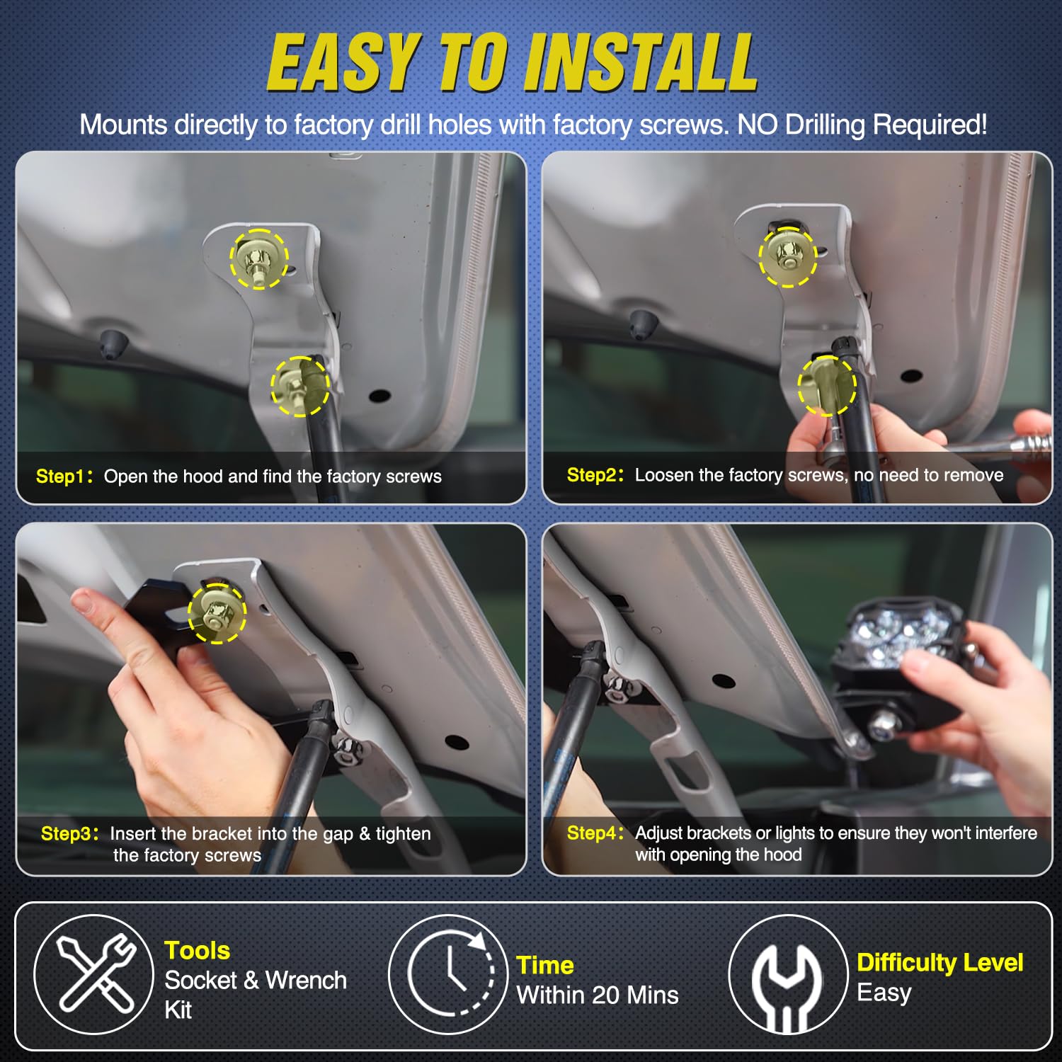 Nilight Ditch Light Brackets Hood Hinges Mount Bracket Kit For Auxiliary Offroad Led Pods Work Lighting Compatible With Ford F-1