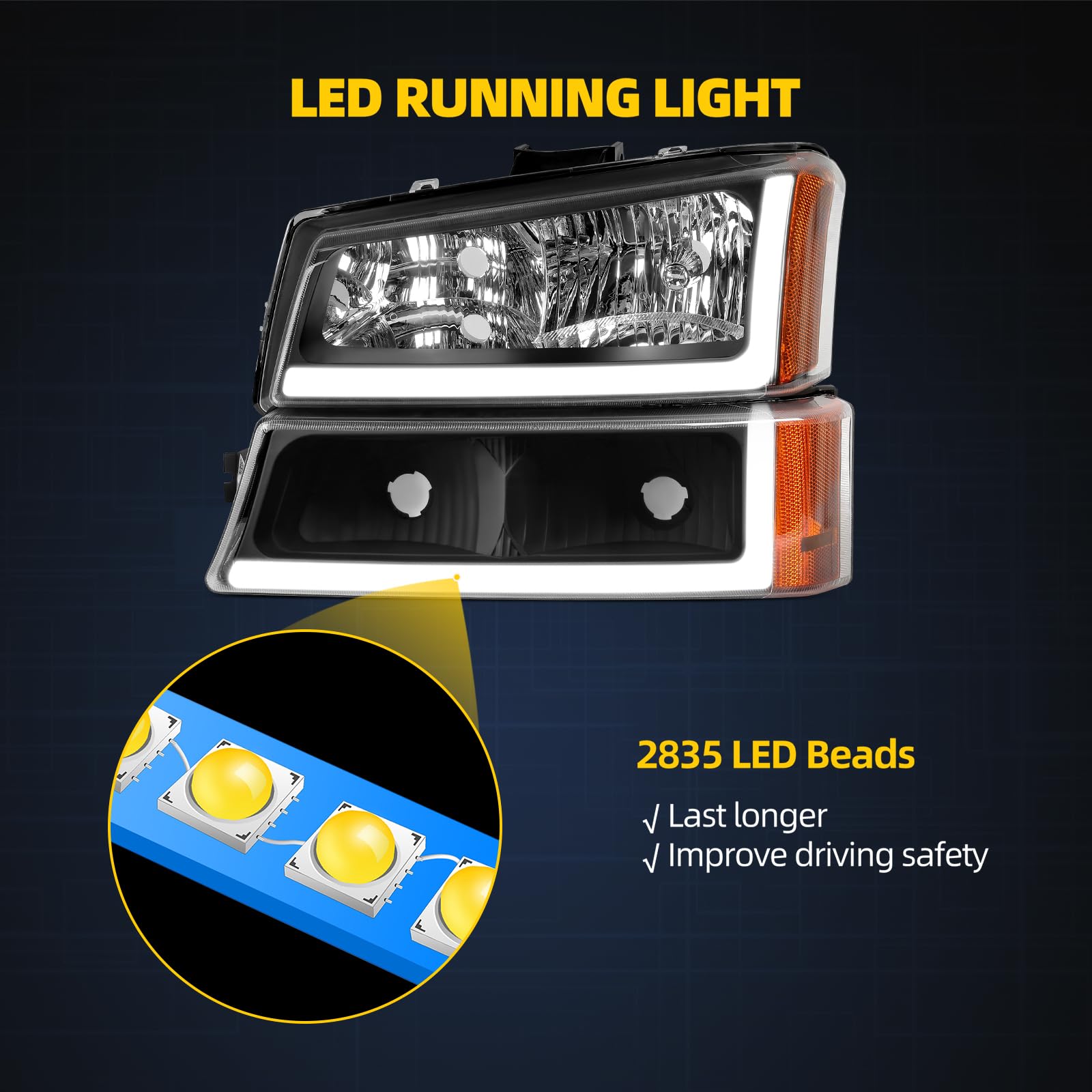 Dwvo Headlight Assembly Compatible With 2003 2004 2005 2006 Chevy Avalanche Silverado 1500 1500Hd 2500 2500Hd 3500/2007 Chevrole