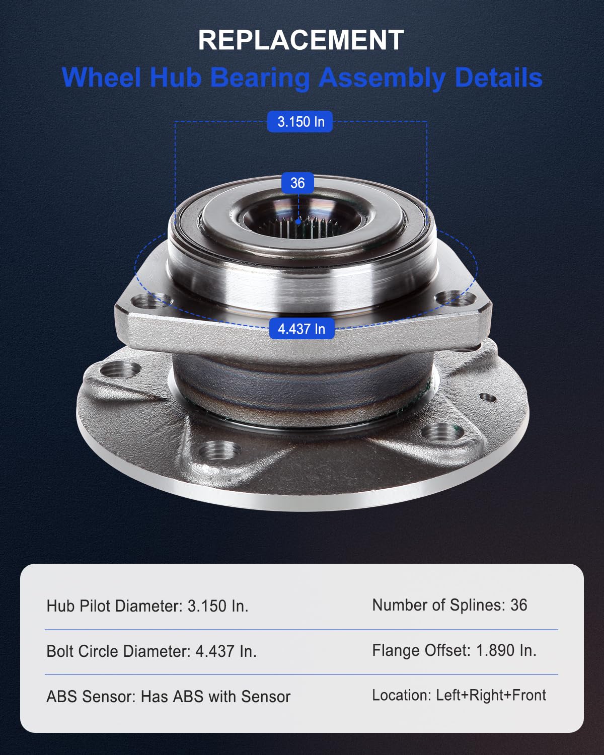 ECCPP Front Wheel Bearing Hub Assembly For Golf Rabbit For GTI Eos R32 A3 2006 2007 2008 2009 2010 2011 2012 5 Lugs w/ABS 513262