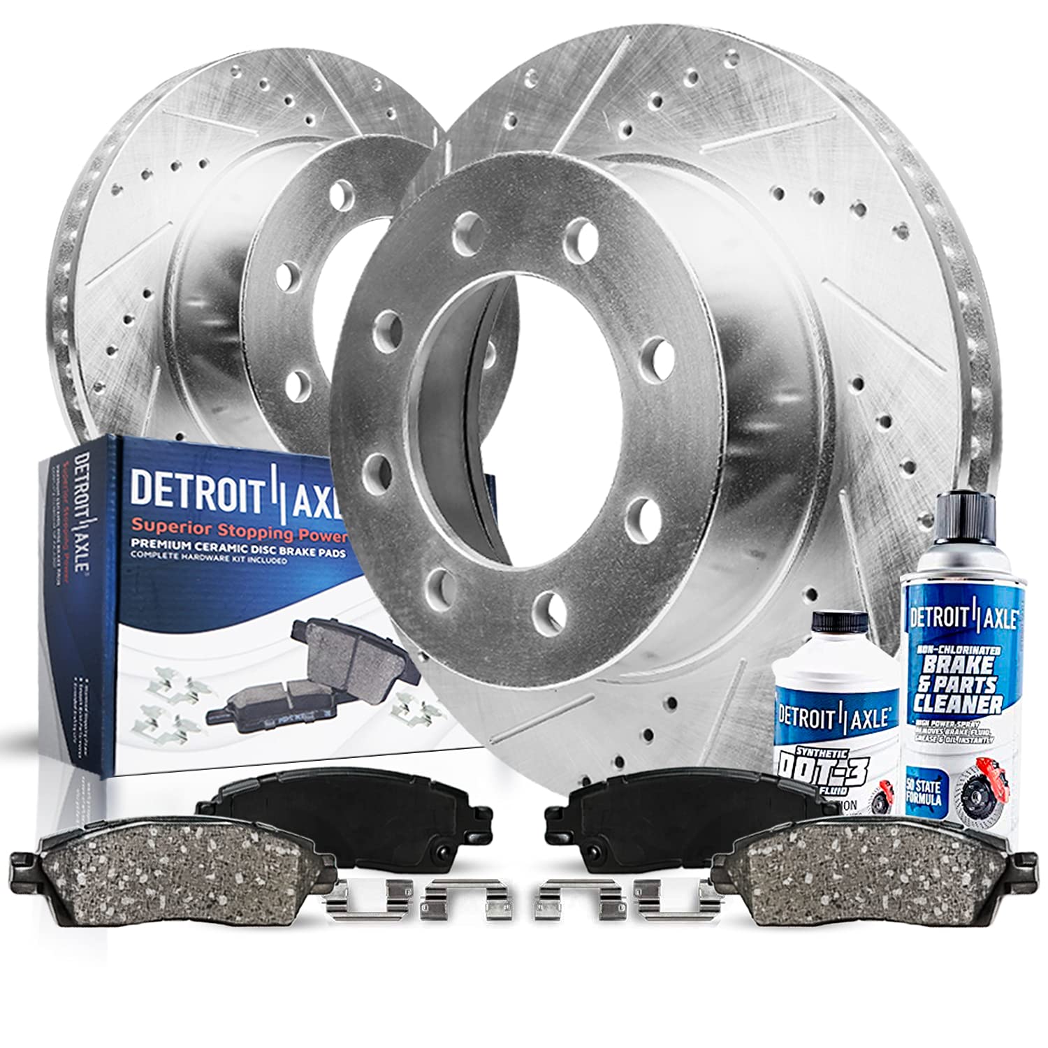 Detroit Axle - 4WD Front Brake Kit for 1999-2004 Ford F-250 F-350 Super Duty 2000-2005 Excursion Drilled & Slotted Brake Rotors 
