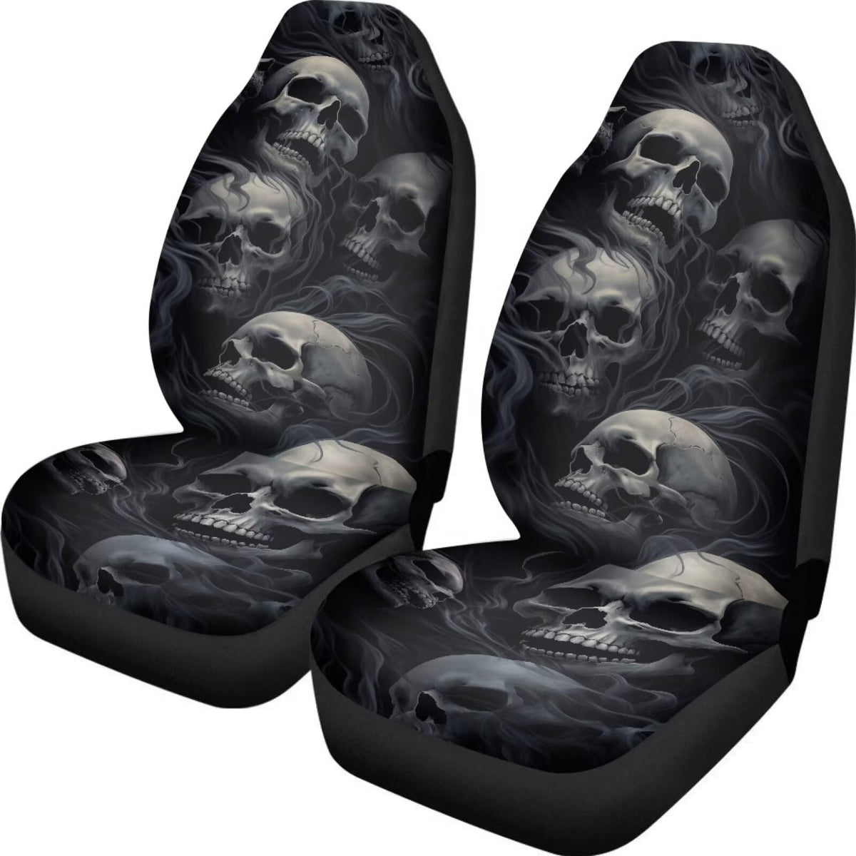 Buybai Skull Print 2 Piece Car Covers Set Soft Bucket Saddle Blanket Wear-Resistant Front Auto Seat Cover Universal Fit Automoti