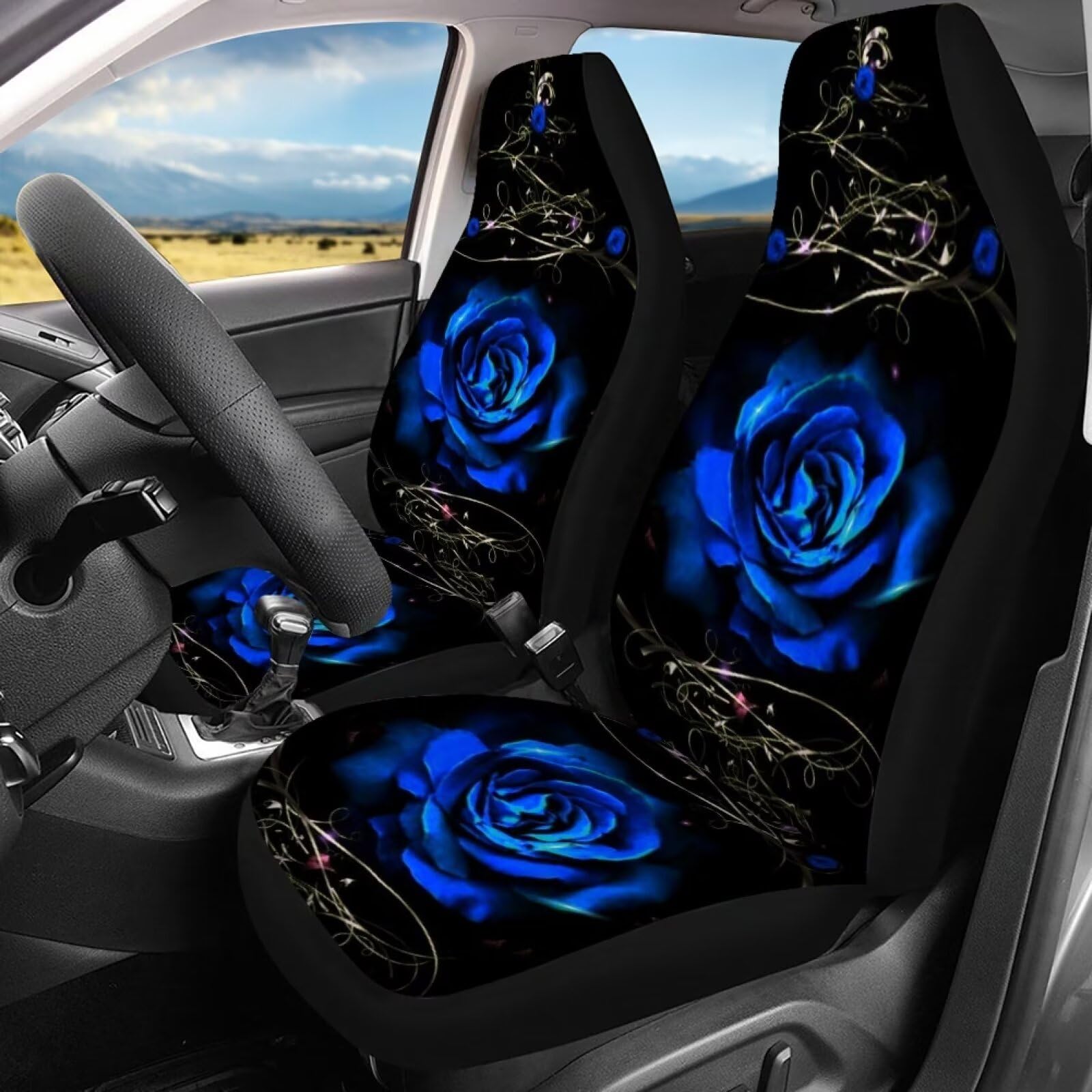 Howilath Novelty Blue Rose Thorns Women Auto Car Seat Cover for Cars,Trunks, Vans, SUV, Universal Fit for Most Vehicle