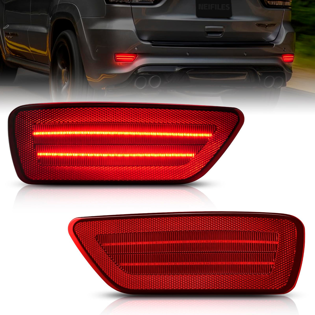 Neifiles Led Rear Bumper Reflector Lights Compatible With Jeep Compass 2011-2017 WBCARB0C9Q6VHSY