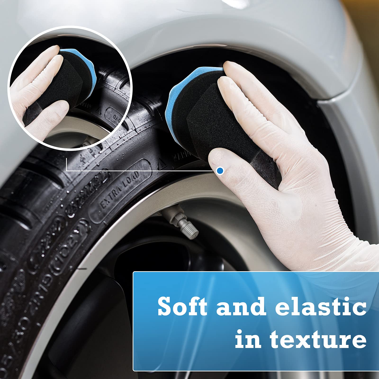 3 Pieces Tire Shine Applicator Pads - Dressing Sponge Foam Gel Wet Car Detailing Reusable Cleaning Supplies (Black, Red, Blue, 3