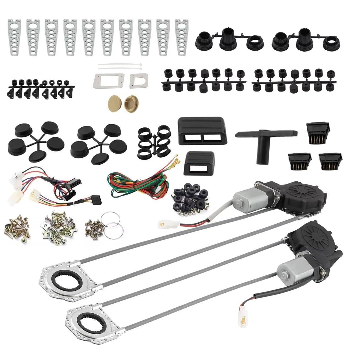 Universal Electric Power Window Lift Roll Up Regulator Conversion Kit,with Motors Switches Harness and Hardware for 2 Door Picku