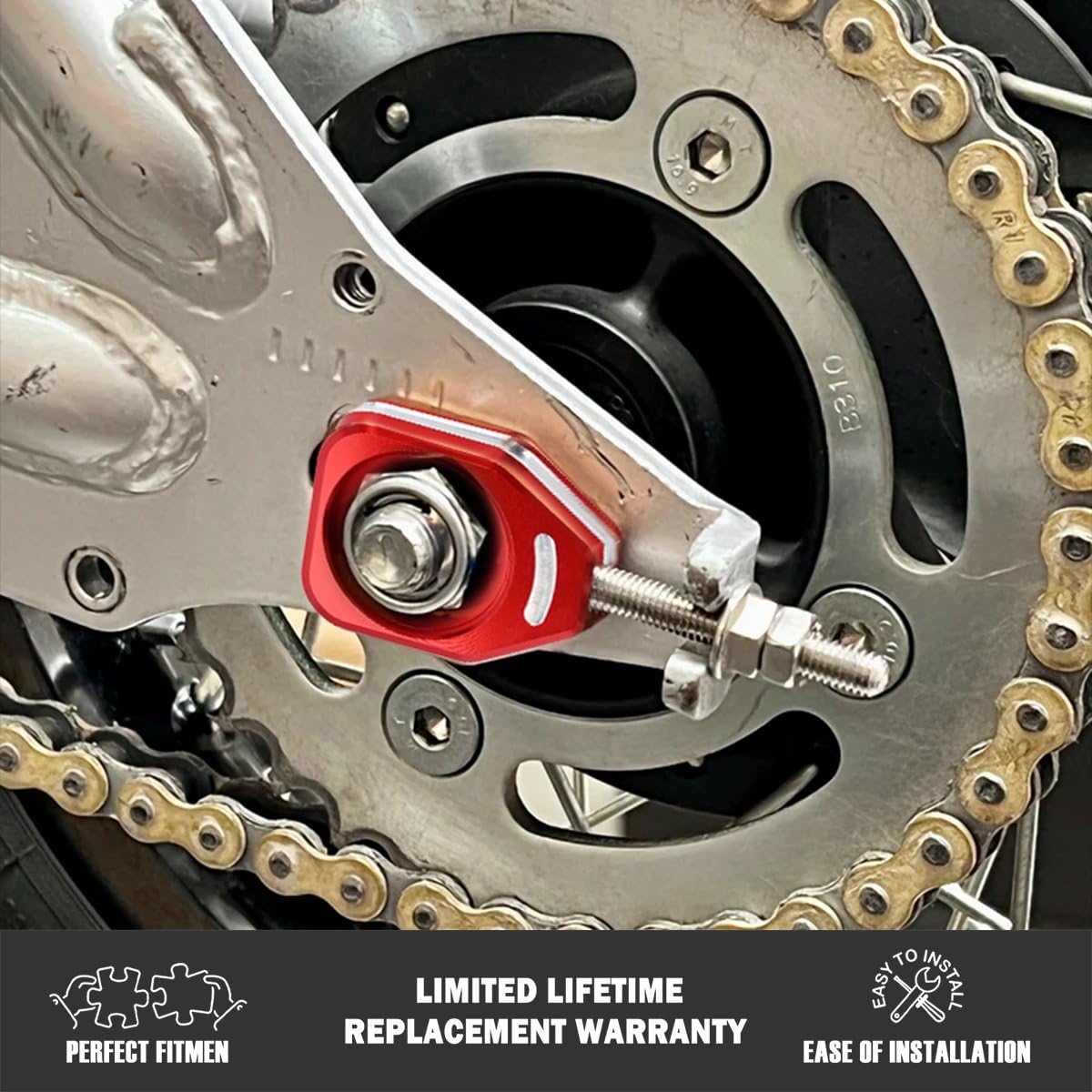 Canitu Red Rear Chain Adjusters,Motorcycle Billet Rear Axle Blocks Swingarm Spool Tensioner Tension Adjuster Accessories For Honda Crf110 2013-2023