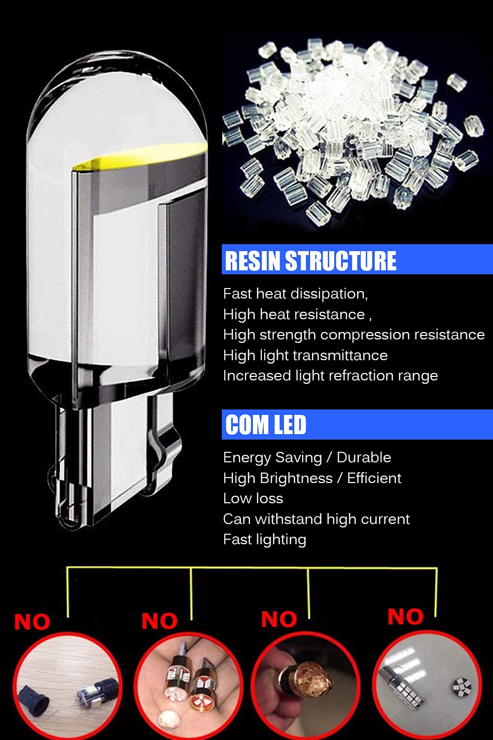 Toryor 194 Led Light Bulb White 6000K Pack Of 10, 168 2825 W5W T10 Wedge Cob Led Replacement Bulbs Error Free For Car Dome Map D