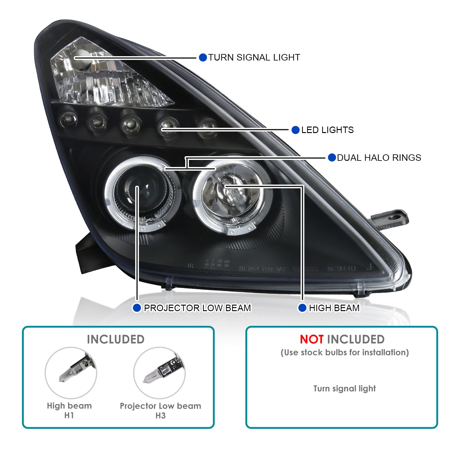 Spec-D Tuning Led Black Projector Headlights Compatible With 2000-2005 Toyota Celica, Left + Right Pair Headlamps Assembly