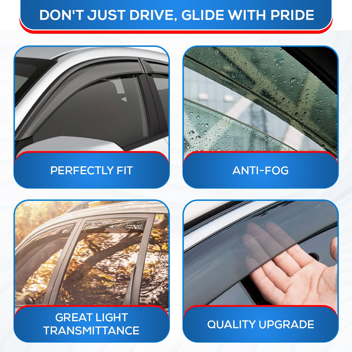 Ig Window Visor For Honda Cr-V (Crv) 2007-2011, Rain Guard Tape-On Extra Durable Sun Wind Side Vent Window Deflector Mugen Style