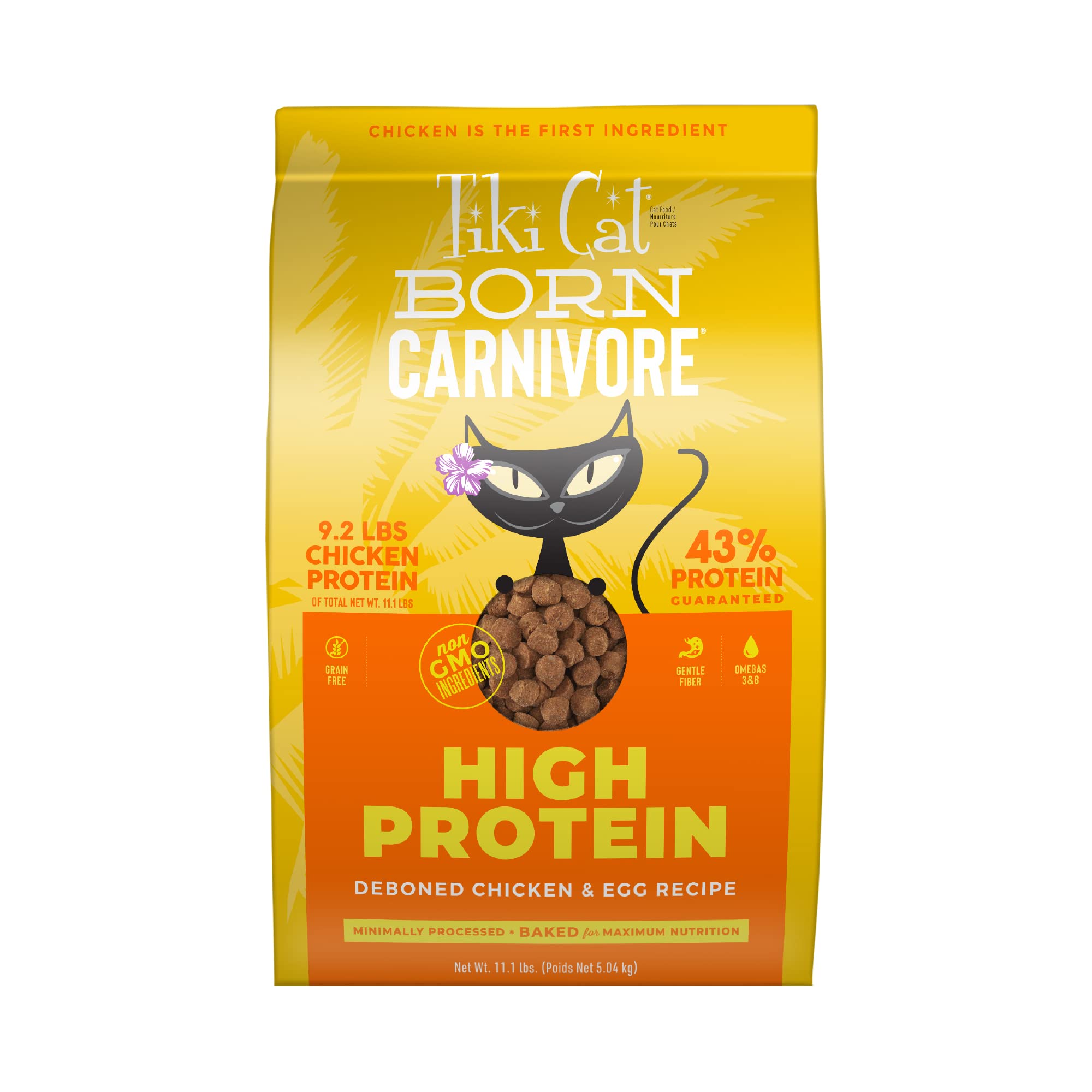 Tiki Cat Born Carnivore High Protein, Deboned Chicken & Egg, Grain-Free Baked Kibble to Maximize Nutrients, Dry Cat Food, 11.1 l