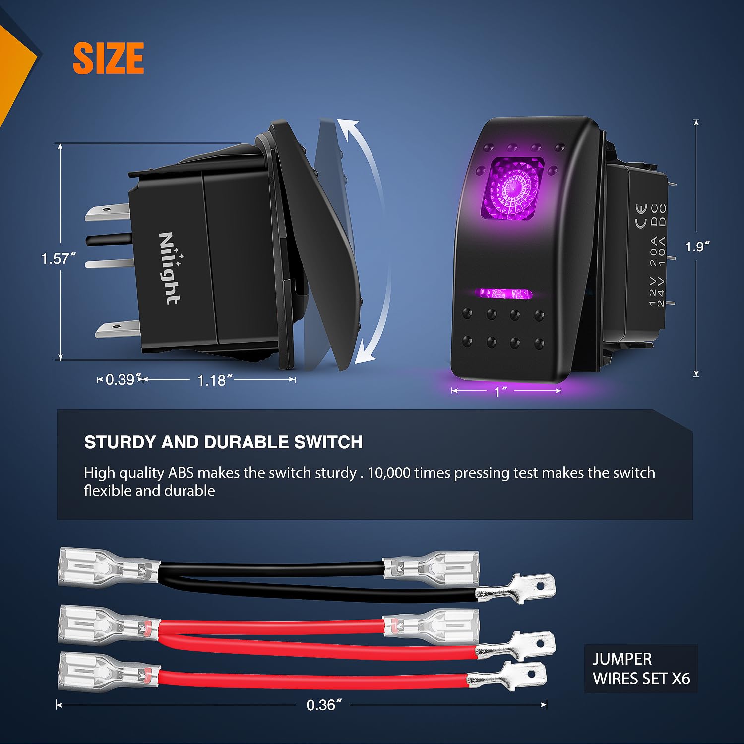 Nilight 3 Pack Rocker Switches With Night Glow Stickers On Off 5 Pin Spst Led Switches With Pinkish Purple Backlit 12V/24V Toggl