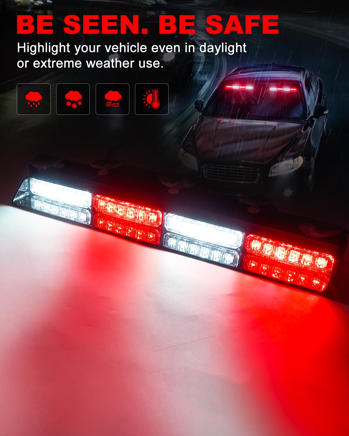 Hlauto 6Z4J Emergency Dash Strobe Lights: 2X16.8 Inch Red White Safety Lights, 48 Led Flashing Warning Hazard Interior Windshiel