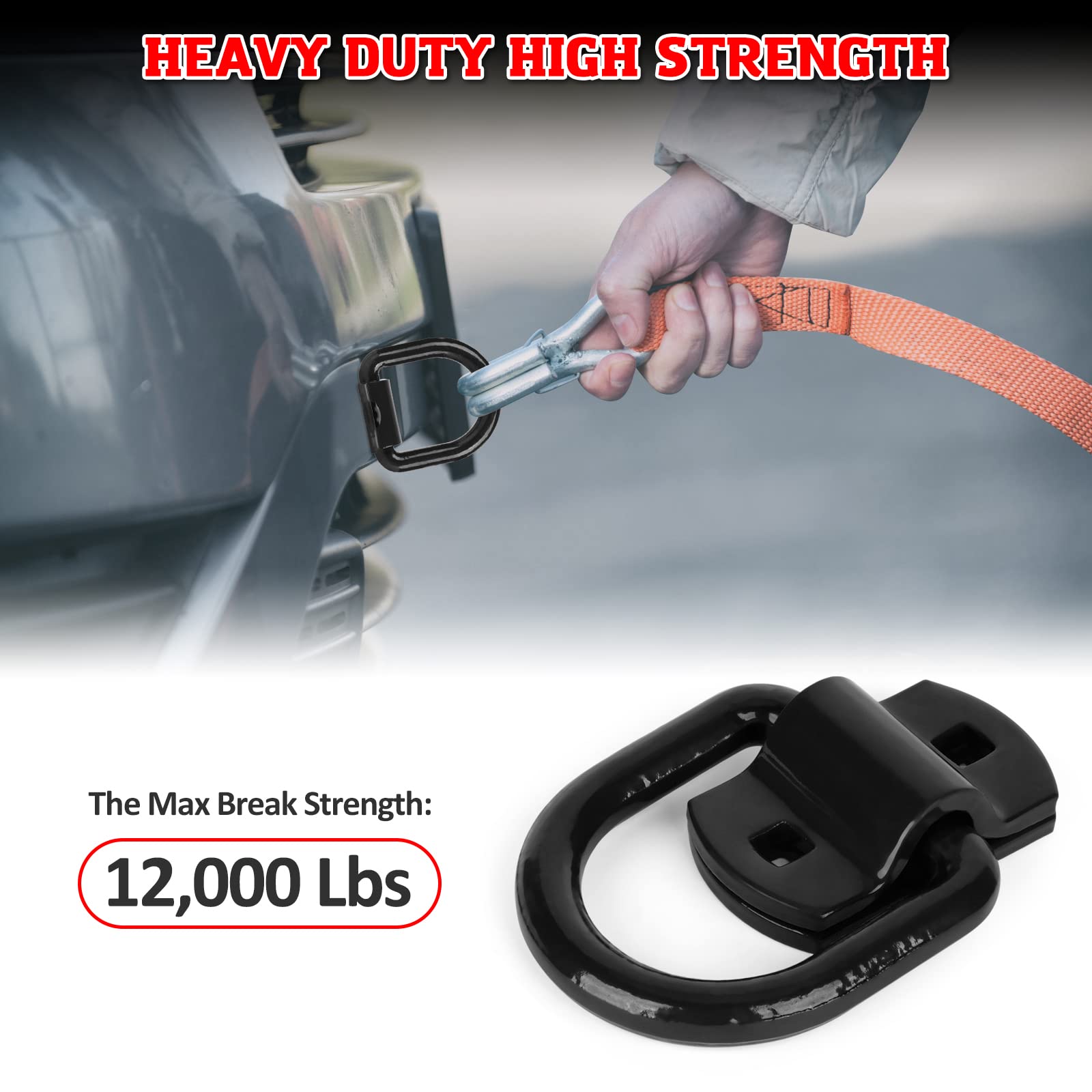 Autobots 1/2 Heavy Duty Bolt-On Forged D Ring, 12000Lbs Break Strength Tie Down Anchors Hooks, For Trailers, Trucks, And Cargo Tie Downs (Pack Of 4) Black