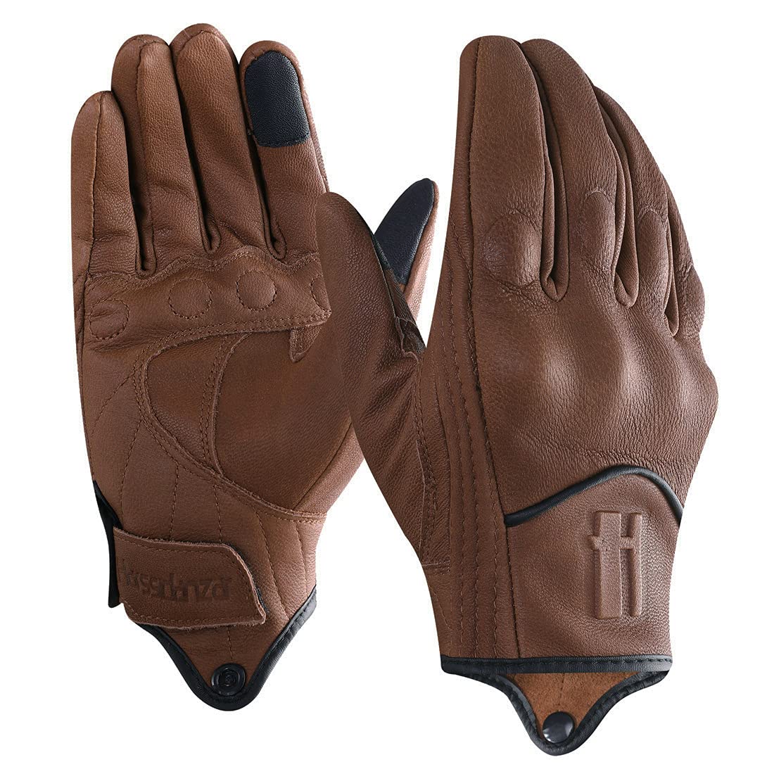 Harssidanzar Motorcycle Gloves For Men,Leather Touch Screen Riding Driving Gloves Gm028,Saddle,Size L