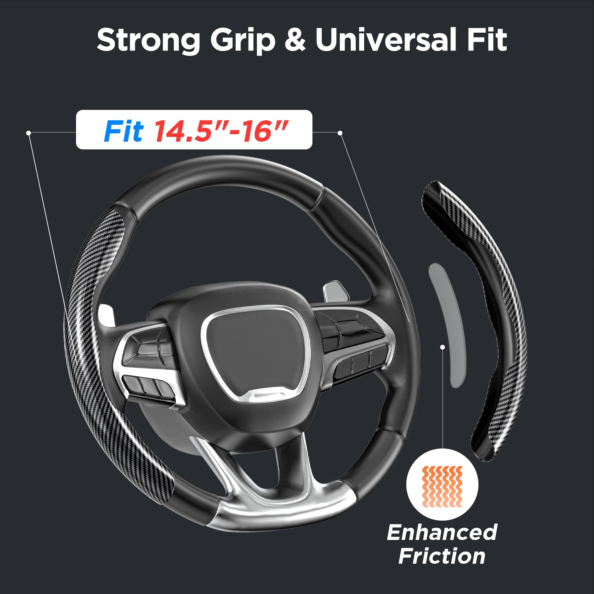 Benloc Hard Carbon Fiber Steering Wheel Cover, Universal Car Steering Wheel Cover Protector, Segmented Non-Slip Carbon Fiber Car