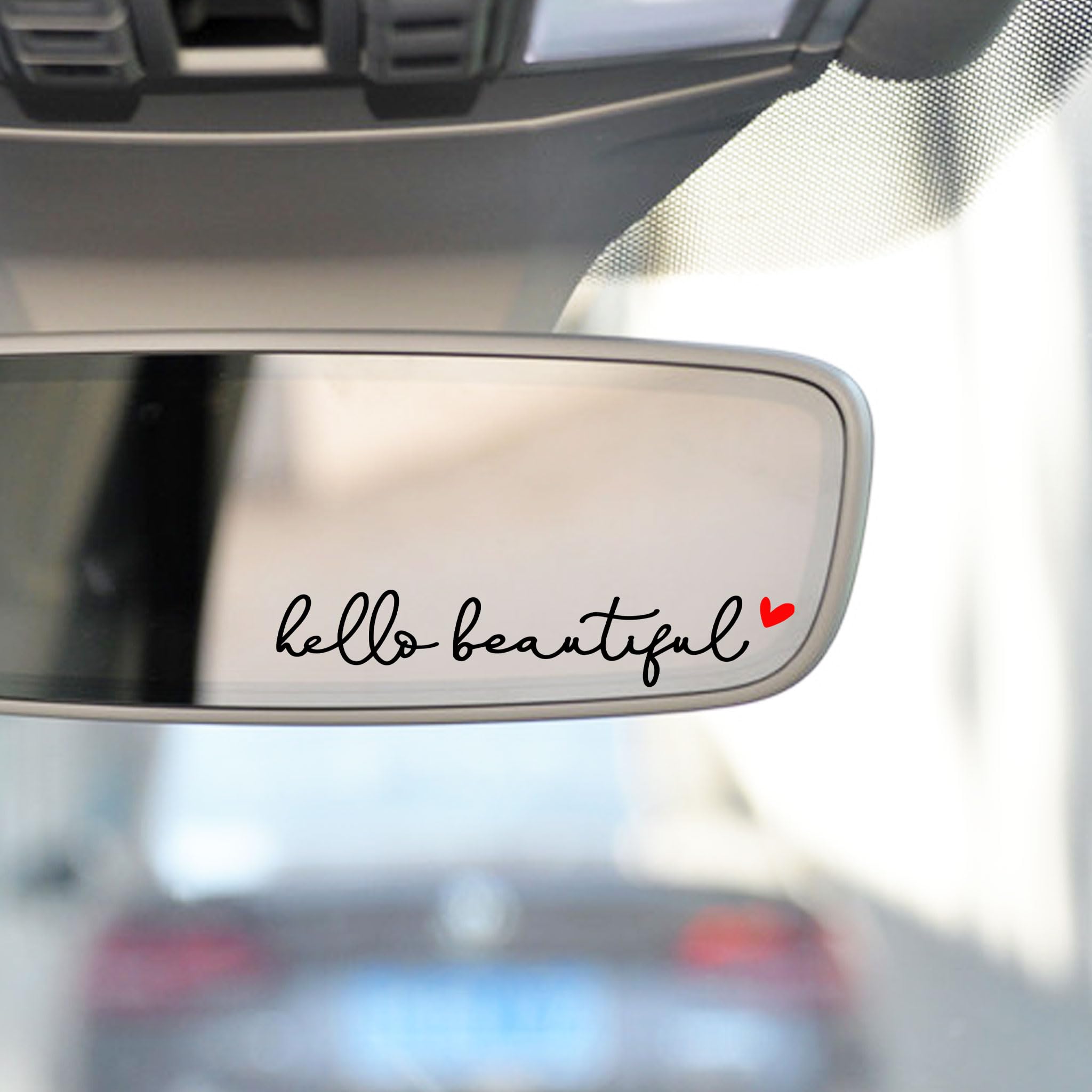 2 X Hello Beautiful Rearview Mirror Decal With Heart, Beautiful Reminder, Rearview Mirror Sticker, Affirmation Sticker, Positive