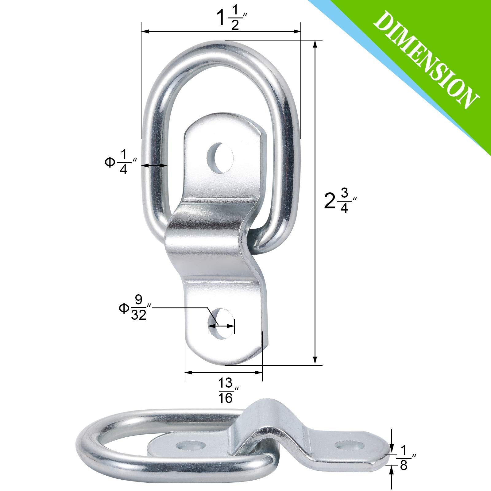 Czc Auto 12 Pack D Ring Tie Down Anchors 1/4 Heavy Duty Iron Trailer Tie Down Hooks For Truck, Trailer, Camper, Warehouse, Boat, Cargo Control & Surface Mount, With Screws