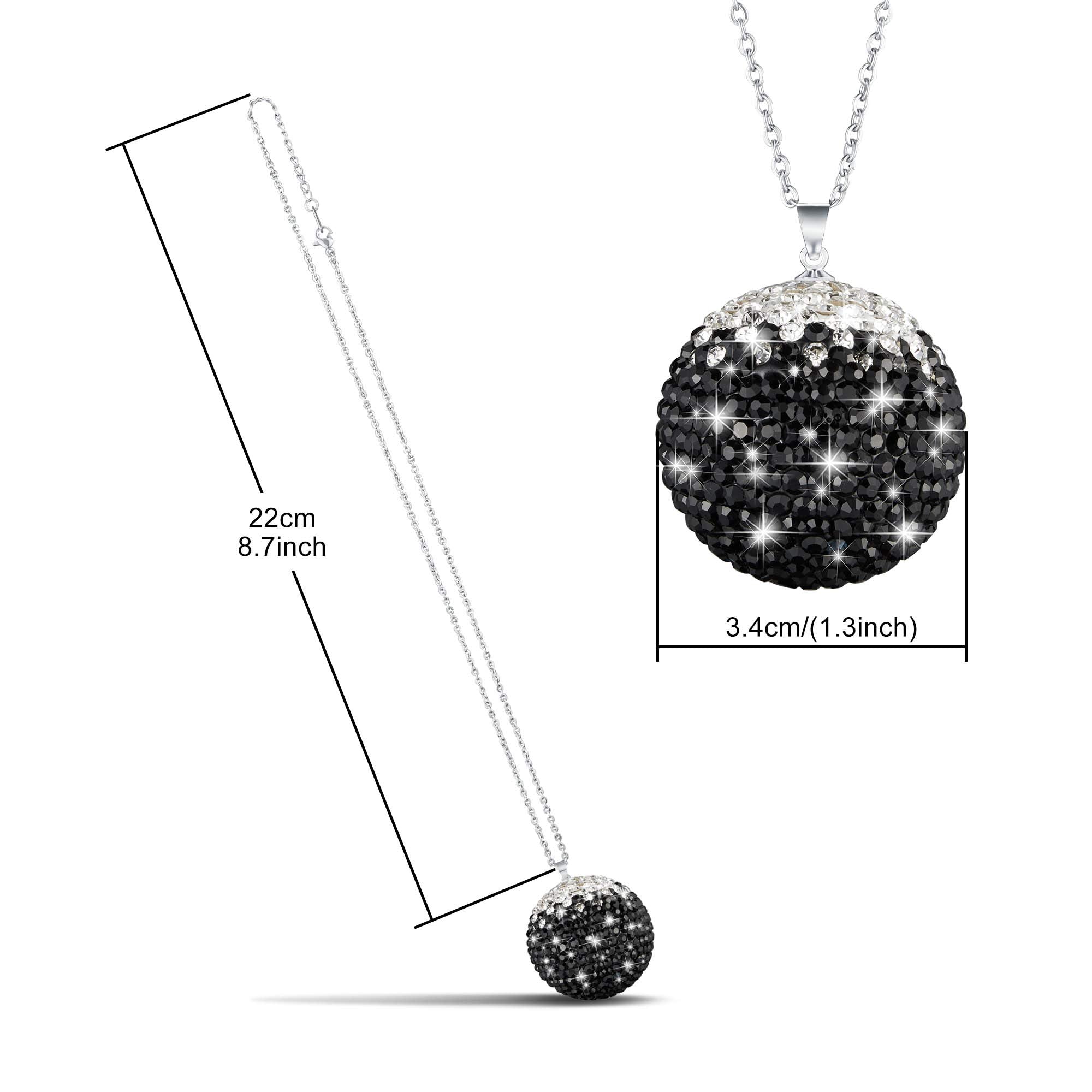 Winka Bling Crystal Ball For Car Rear View Mirror Decoration, Rhinestone Hanging Ornament For Home Decor Charm Crystal Pendant Bling Car Accessories For Girl (Black White)
