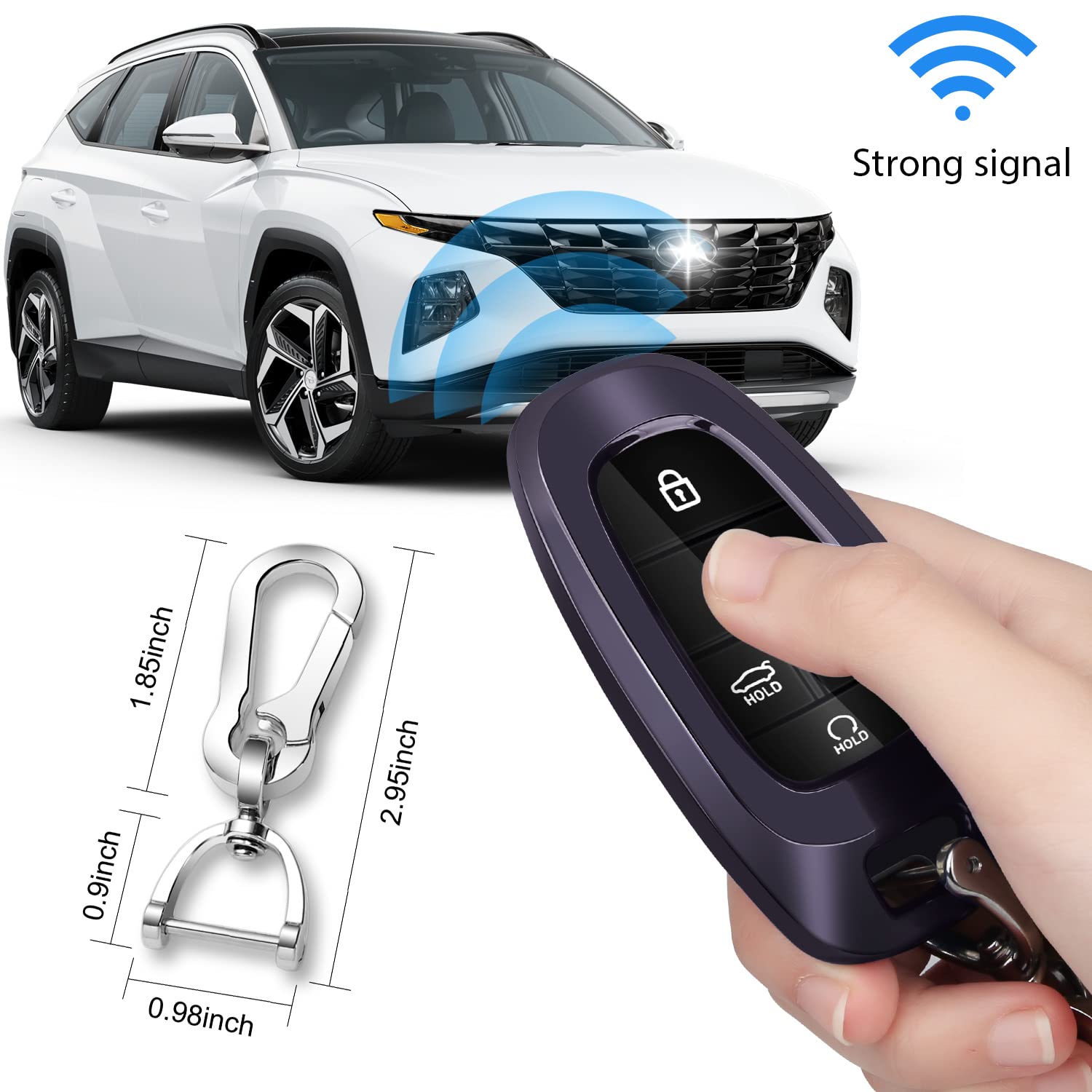 Qbuc For Hyundai Key Fob Cover,Tpu 360 Degree Car Key Case Protector With Keychain Compatible With 2022 2021 2020 Hyundai Sonata Santa Fe Tucson Keyless Entry 3/4/5/7 Buttons Smart Key(Purple Black)