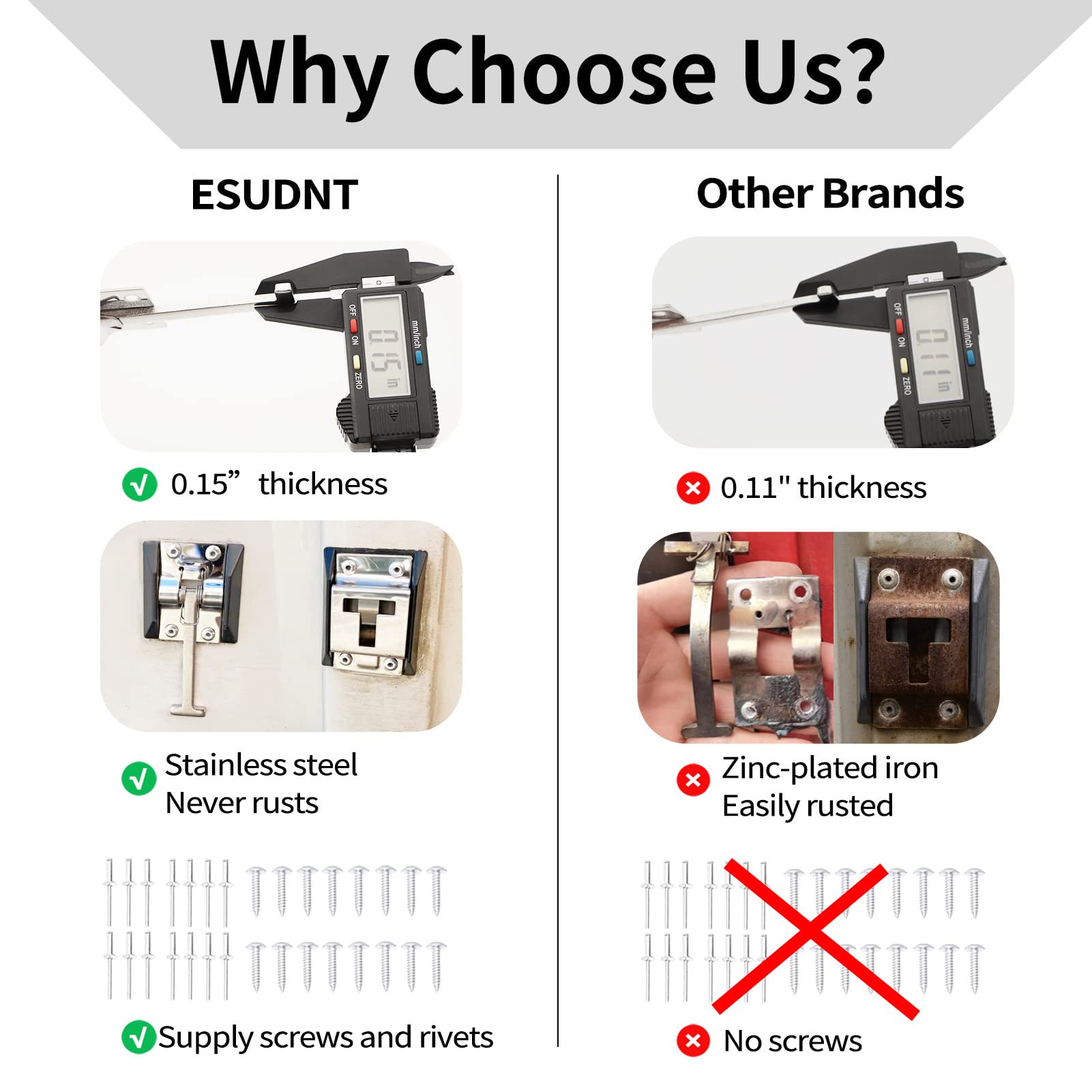 ESUDNT RV Door Holder 304 Stainless Steel Thicker T-Style Entry Door Catch Latch for Camper, Travel Trailer, Cargo (2 Pack, Scre