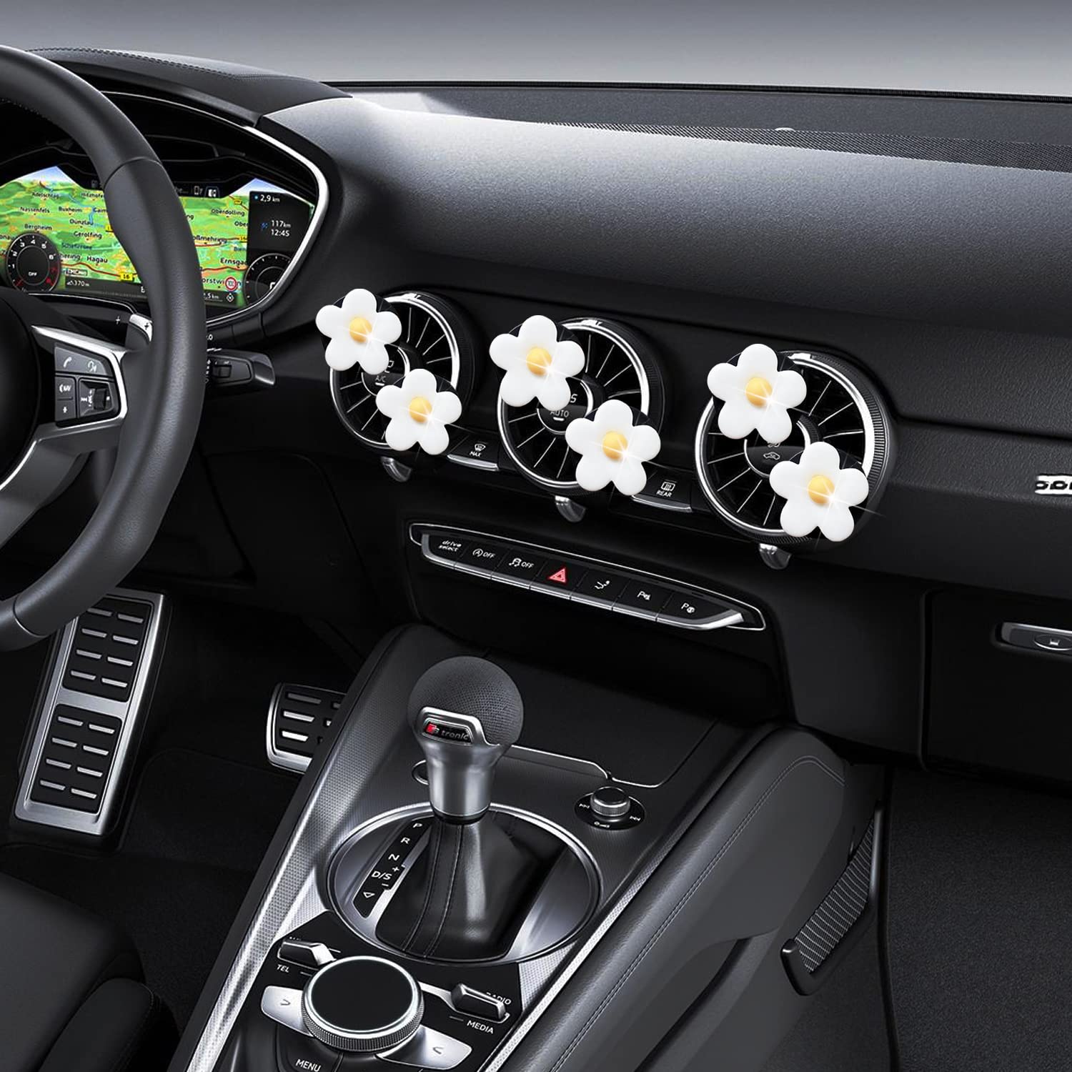 Ntrr Cute Daisy Vent Clips, 5 Pcs White Flower Car Air Fresheners For Women Daisy Car Diffuser Vent Clips Car Interior Decor Cut