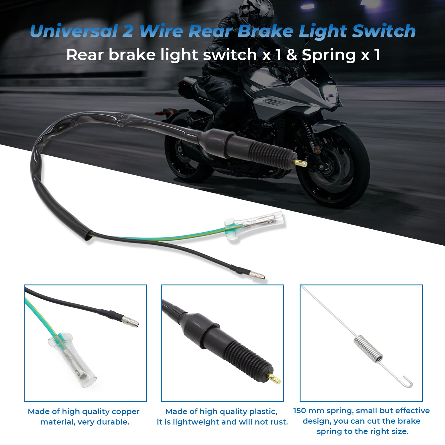 Alpha Rider Universal 2 Wire Rear Brake Light Switch Rear Brake Stop Light Switch for Honda Kawasaki Suzuki Yamaha & Most Motorc