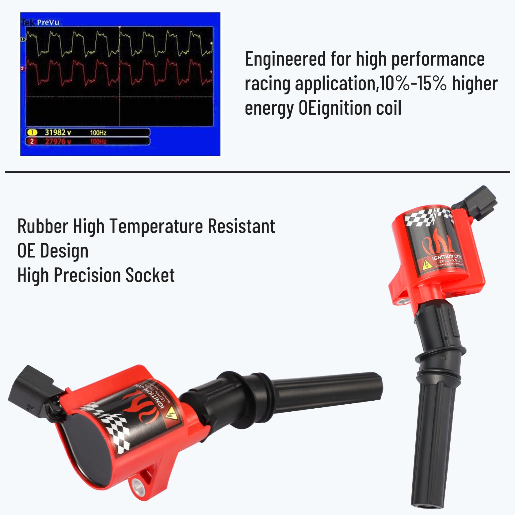 Big-Autoparts 8 Pack Ignition Coil Cuvred Boot Compatible With Ford F150 E150 Explorer,Town Car,Grand Marquis,Dg508 Dg457,Red