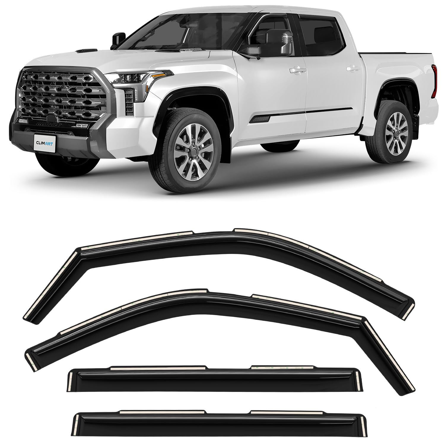Clim Art In-Channel Incredibly Durable Rain Guards Compatible With Toyota Tundra 2022-2025 Crewmax, Original Window Deflectors,