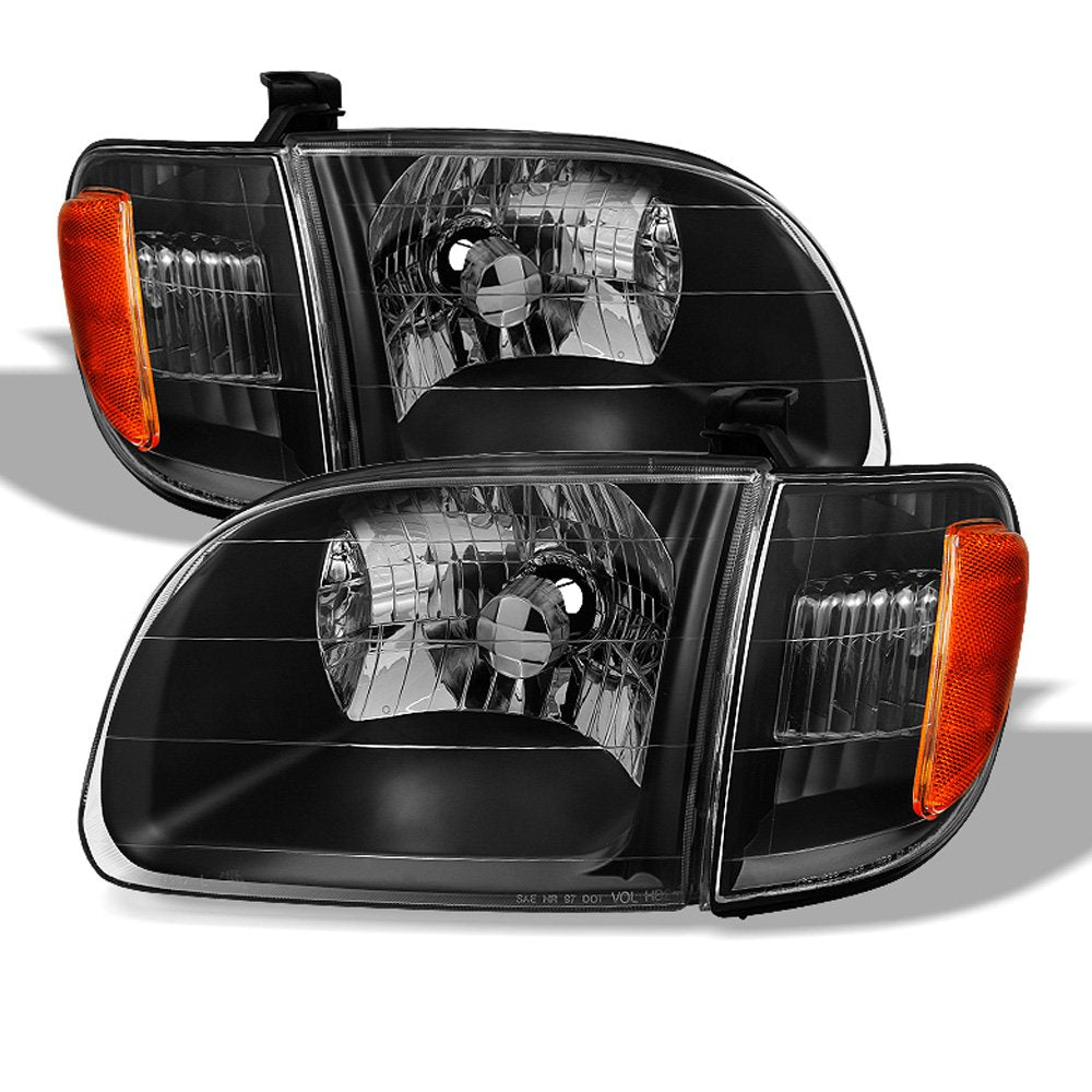 Acanii - For Blk 2000-2004 Toyota Tundra Regula/Access Cab Headlights Headlamp Driver + Passenger Side