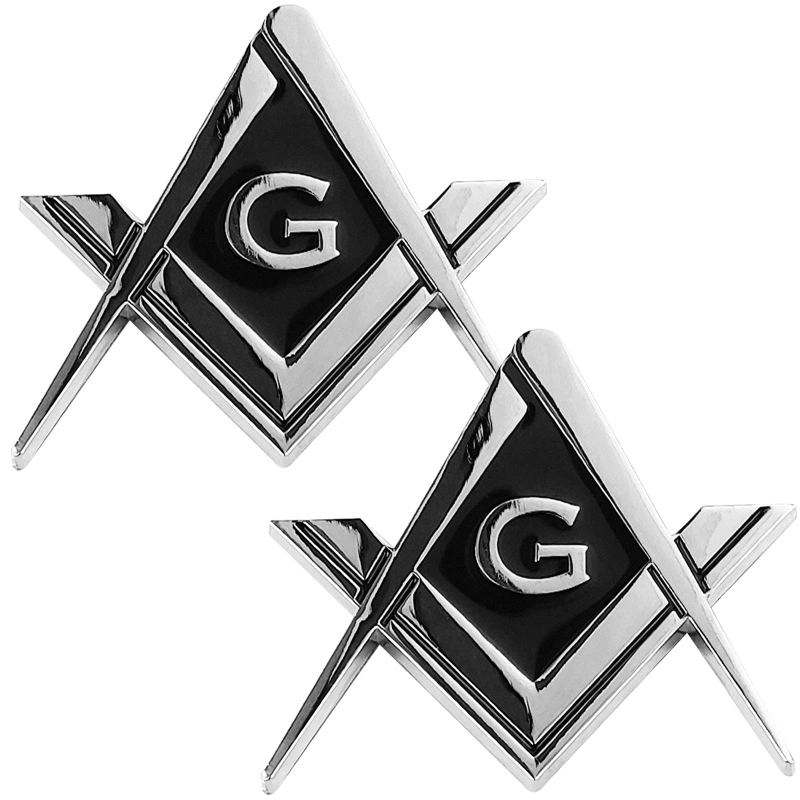 Creatrill 2 Pack 2.75'' Chrome Plated Masonic Car Emblem Mason Square And Compasses Auto Truck Motorcycle Decal Gift Accessories
