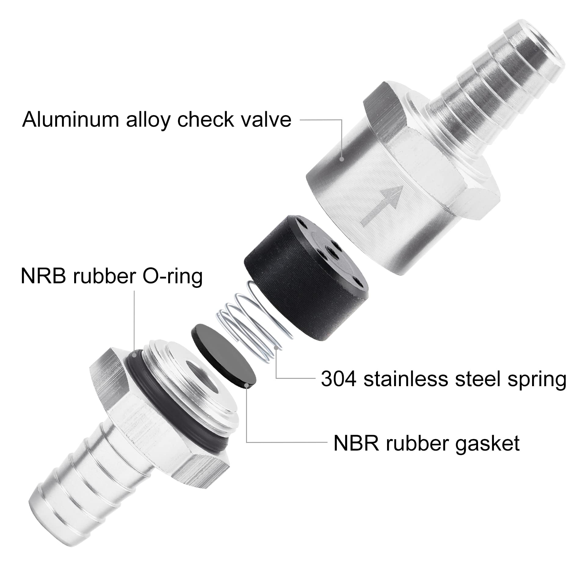 Evil Energy 1/4'' Fuel Check Valve One Way Inline Non Return Diesel Gasoline Silver(6Mm Od,2Pcs)