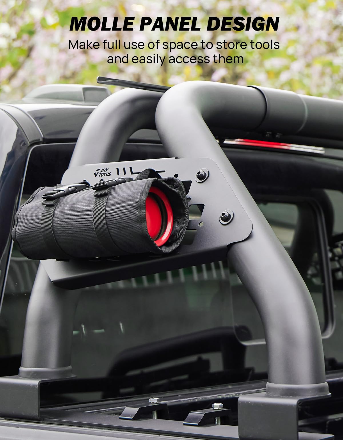 JOYTUTUS Roll Bar with Tire Carrier for Full-Size Truck Adjustable Chase Rack Pickup Sport Bar Compatible with F150, F250, F350,