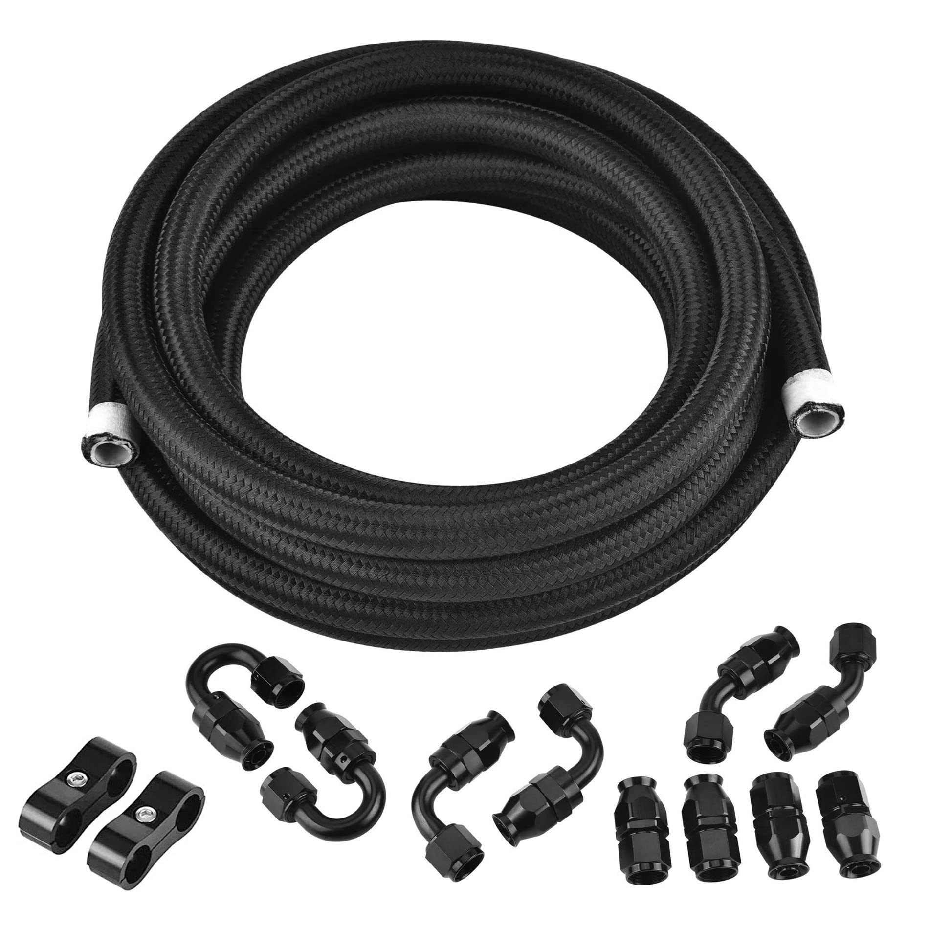 EVIL ENERGY 6AN PTFE Fuel Line Kit,AN6 E85 Nylon Braided Fuel Hose 16FT(5/16Inch ID)