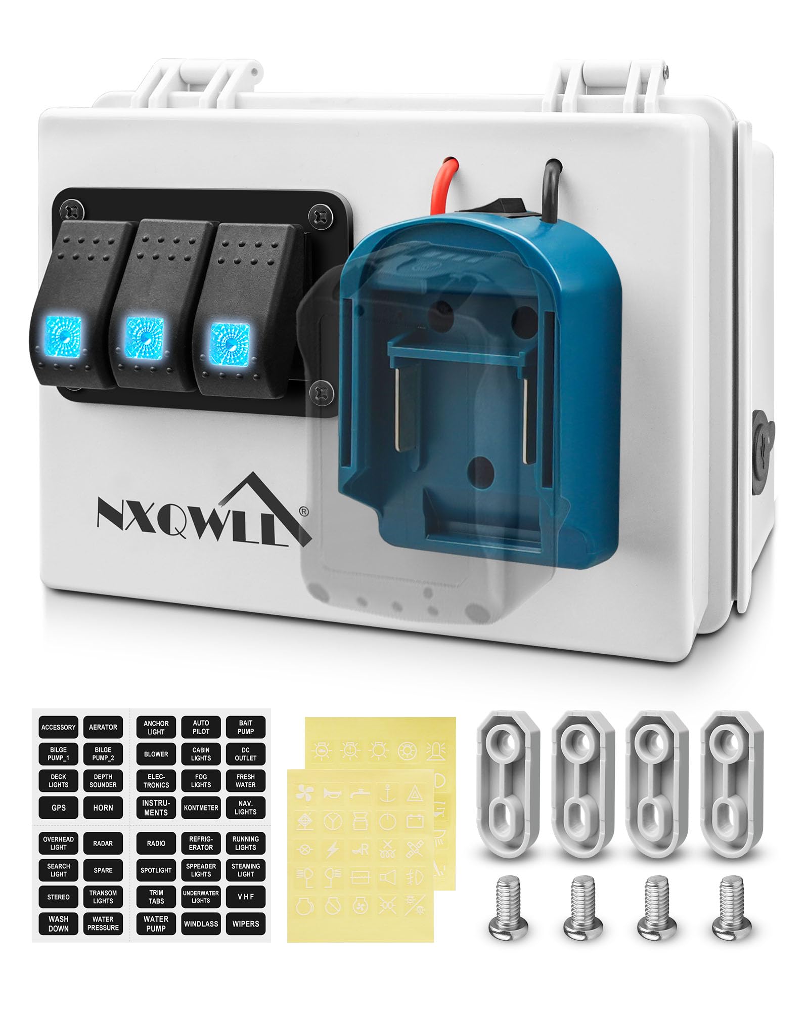 Power Distribution Box with Battery Adapter Fits for Makita 18V Battery, Power Adapter Box for Rv Truck Trailer Warehouse, with 