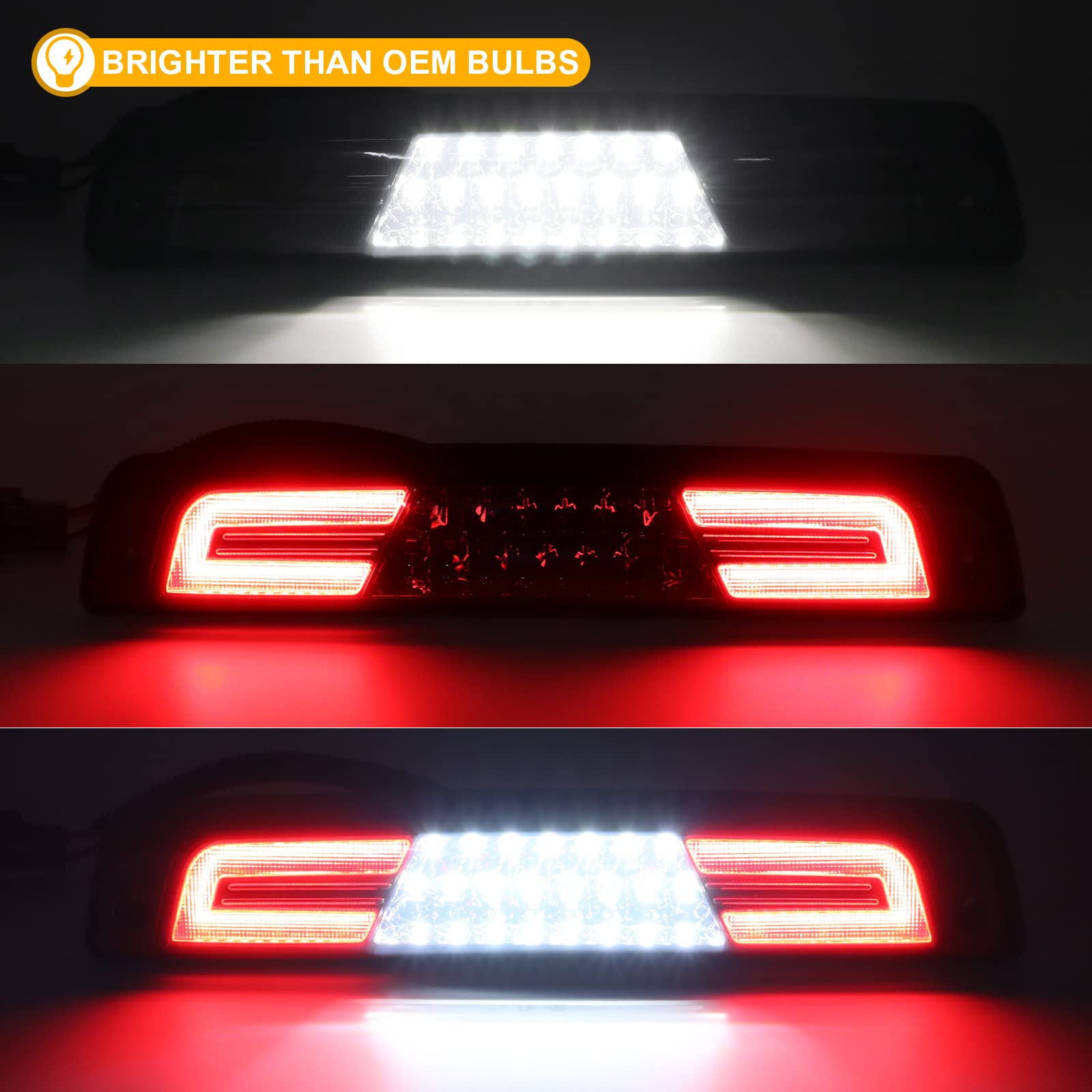 R&F Auto Led Smoked 3Rd Brake Light Replacement For Ram 1500/2500 / 3500 (1994-2001) Pickup Truck Roof Cargo Lights High Mount S