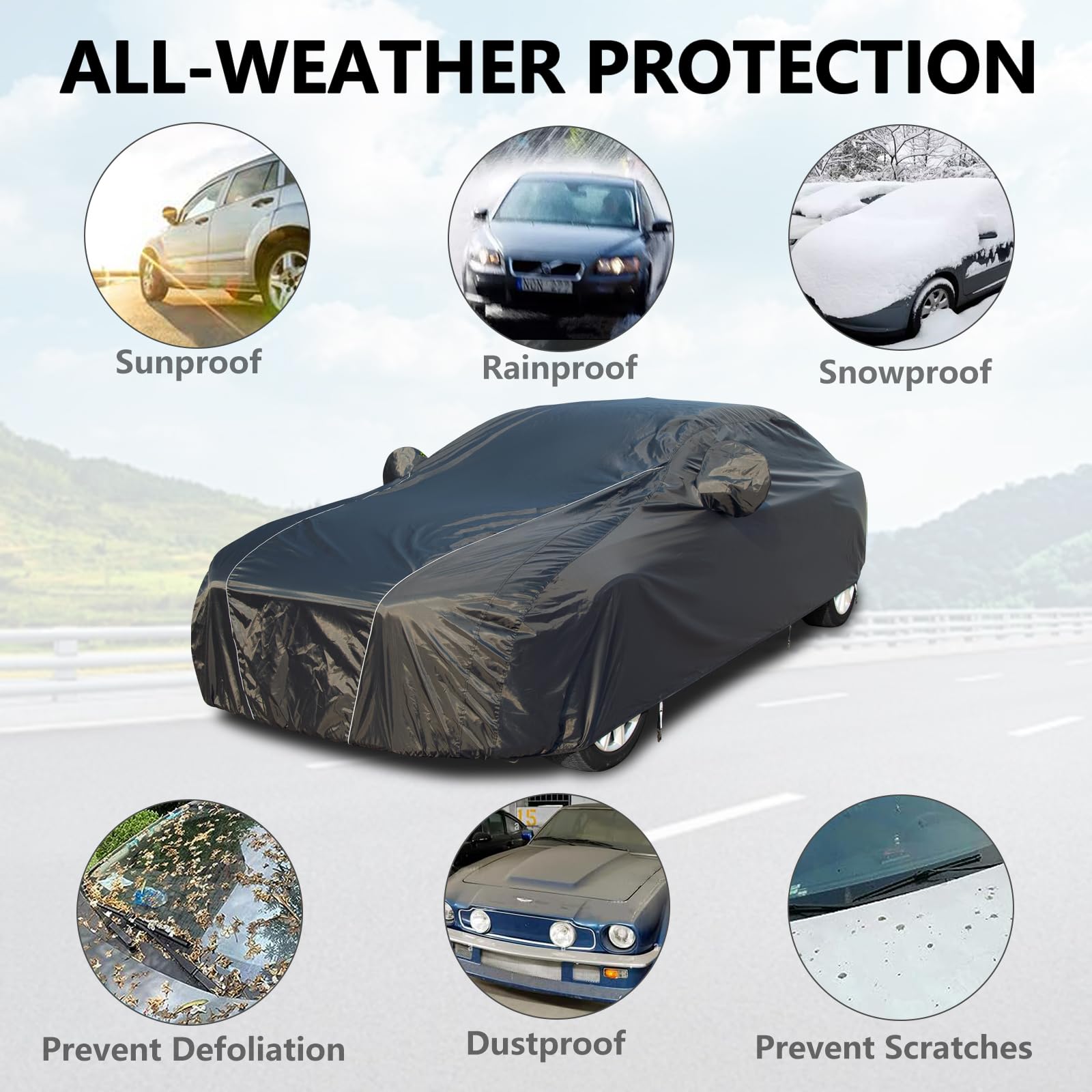 Coverado Car Cover Waterproof All Weather For Automobiles, Full Exterior Covers Outdoor Sun Protection Universal Fit Sedan 170-1