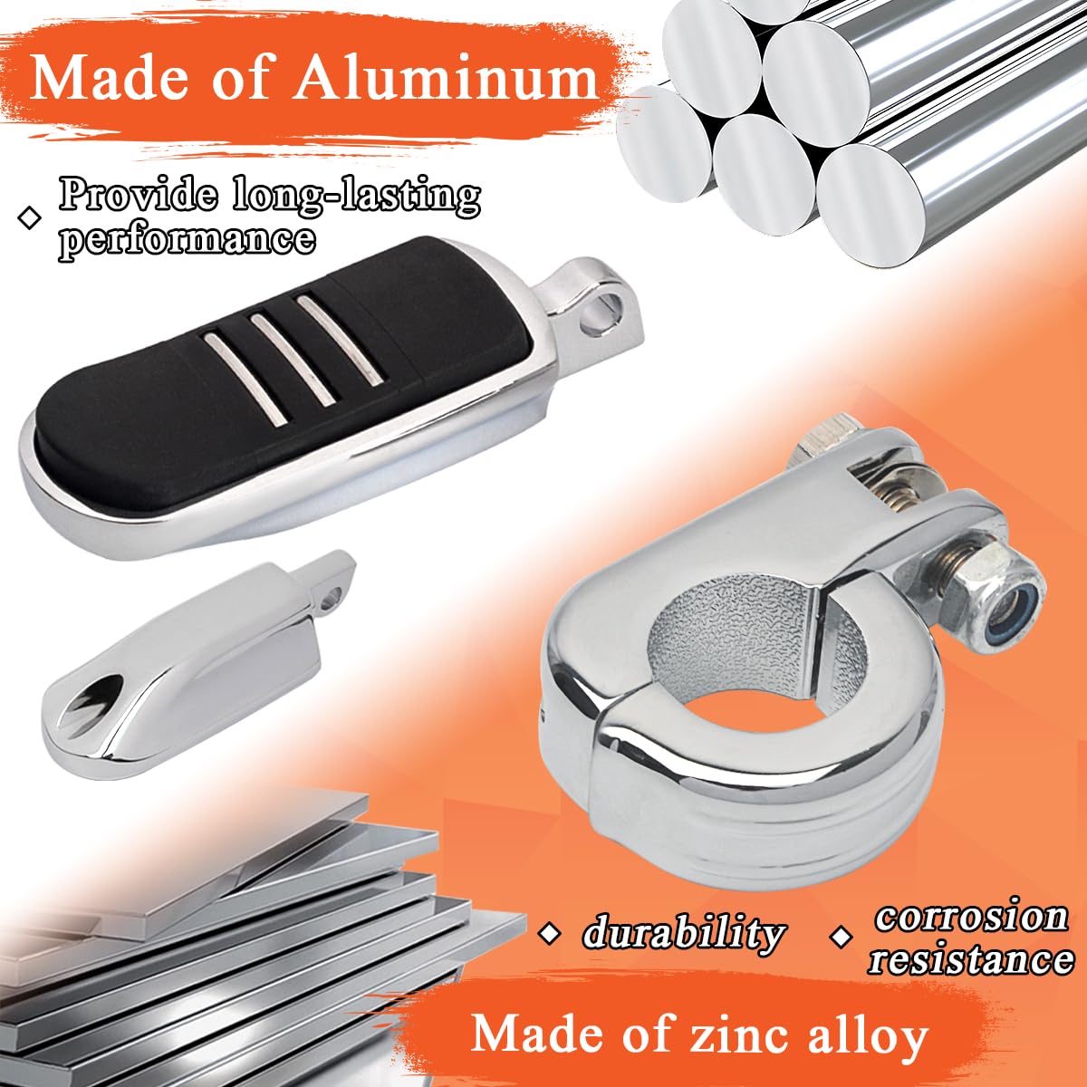 Fovplue 1.25' Highway Footpegs, Adjustable Footrest W/Mounting P-Clamps For Harley Touring Softail Dyna Sportster Honda Kawasaki Suzuki Yamaha Indian Victory With 1-1/4' Engine Guard/Tubing, Chrome#1