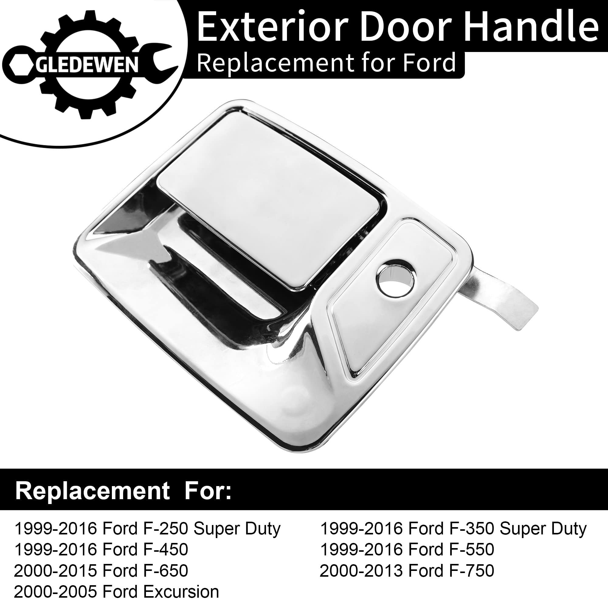 Exterior Door Handle, Compatible With 1999-2016 Ford F250 F350 F450 F550 F650 F750 Super Duty | 00-05 Ford Excursion, Chrome Fro