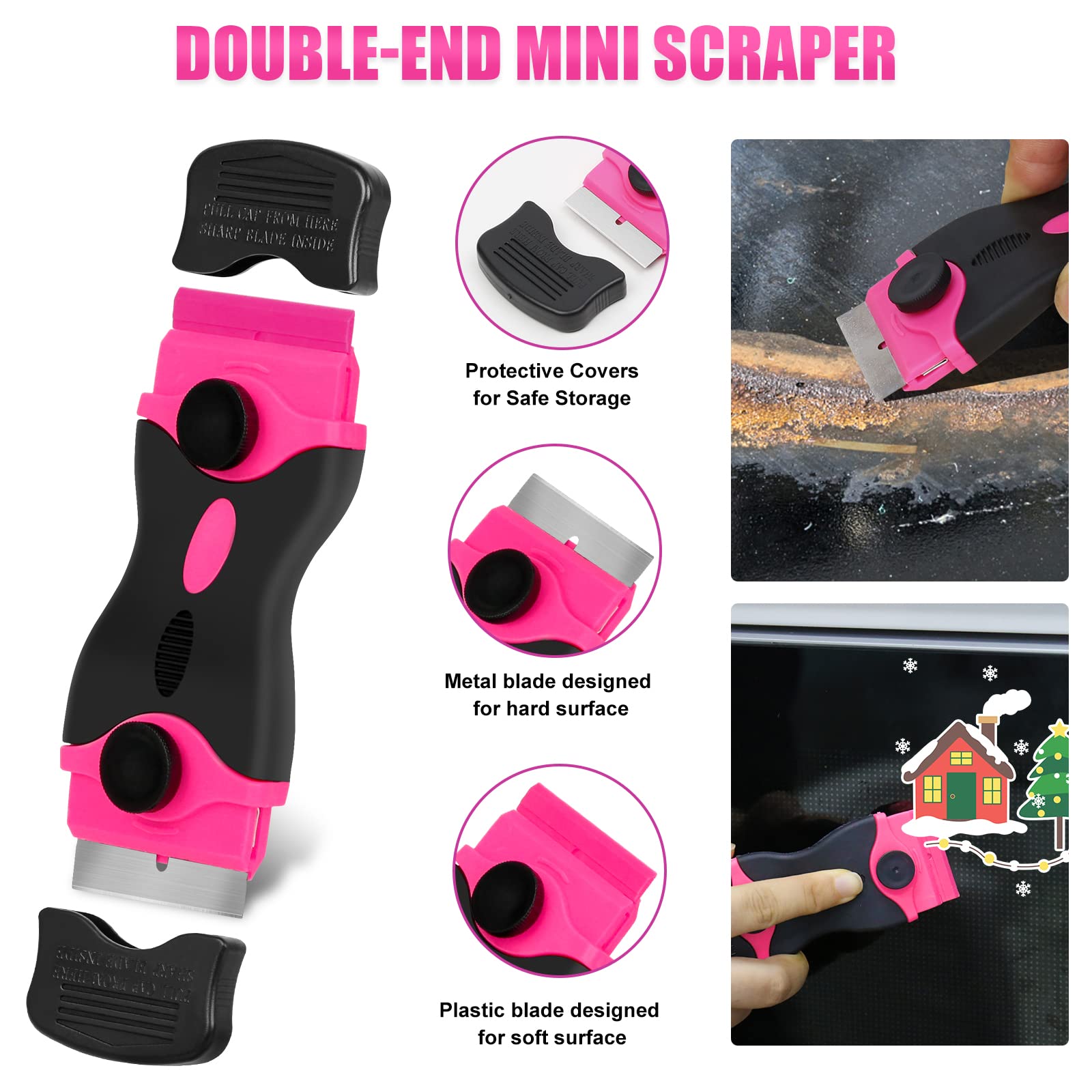 Viewsun 19Pcs Car Cleaning Kit, Pink Car Detailing Kit Interior And Exterior For Women - Cleaning Gel, Razor Blade Scraper, Tire