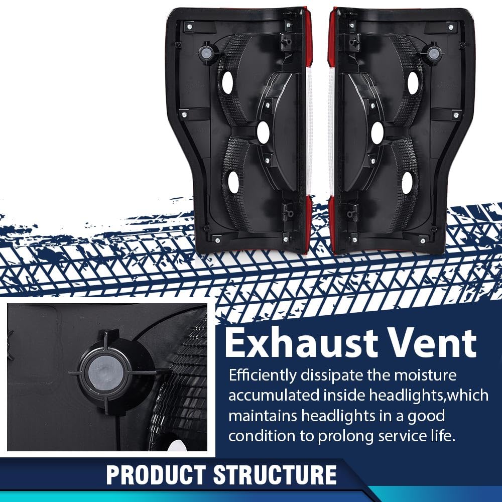 Pit66 Tail Lights Assembly Compatible With Ford F250 F350 Super Duty 2017-2019 Fit Factory Incandescent Tail Light W/O Blind Spo