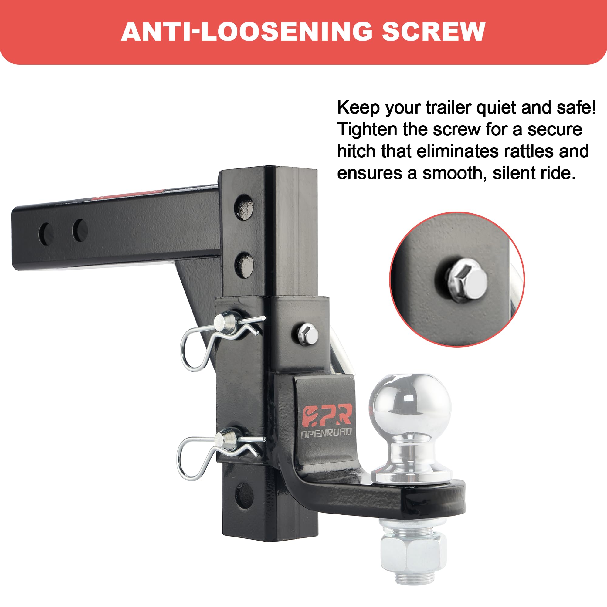 Openroad Adjustable Trailer Hitch Ball Mount, Fits 2-Inch Receiver, 1-Inch Hole, 7500Lbs, 9-1/2'' Drop/ 8-1/4'' Rise Drop Hitch,