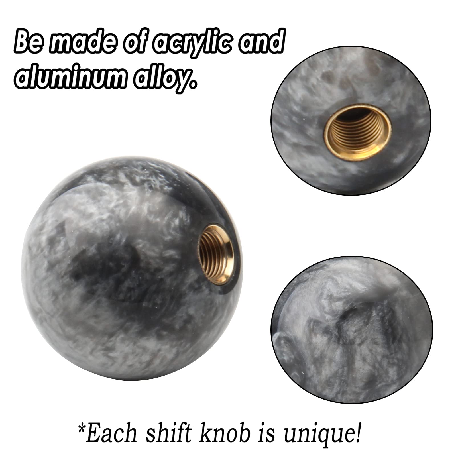Yiuiy Round Ball Shift Knob Universal Marble Style Gear Shift Knob 5 6 Speed For Manual Automatic Vehicles With Adapters (Gray)