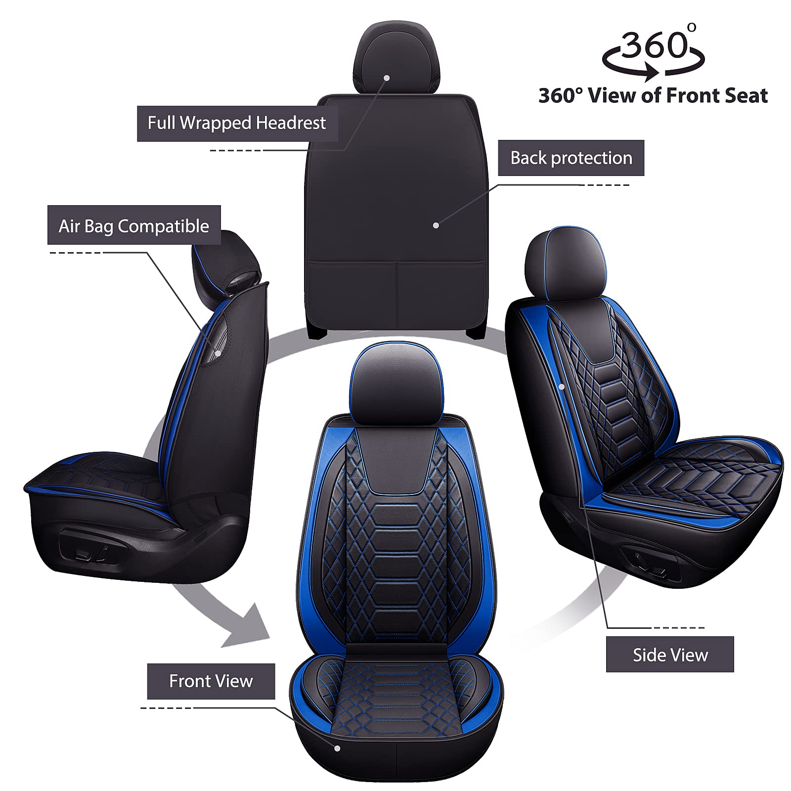 Freesoo Car Seat Covers Front Only 2Pcs, Leather Driver Seat Cover Protector Airbag Compatible Universal Fit For Sedan Suv Pick-