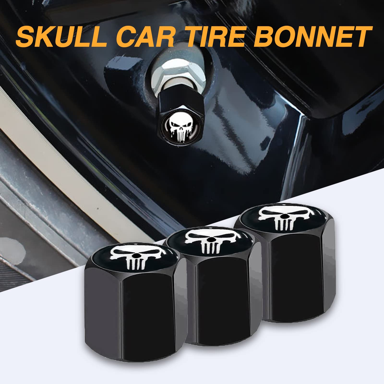 Ajxn 4 Pack Skull Car Wheel Tire Valve Stem Caps Airtight Dust Proof Covers Universal Tire Air Valve Caps For Cars, Trucks, Bicycles, Car Accessories For Men And Women (Black Skull #18)