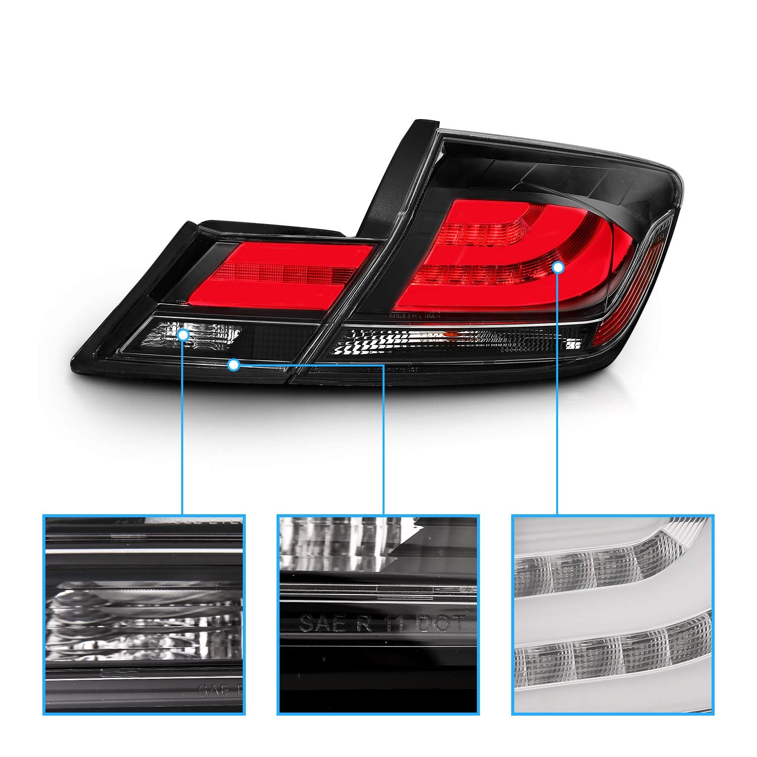 Amerilite Black Led Bar Replacement Brake Tail Lights Set For 13-15 Honda Civic 4 Door - Passenger And Driver Side