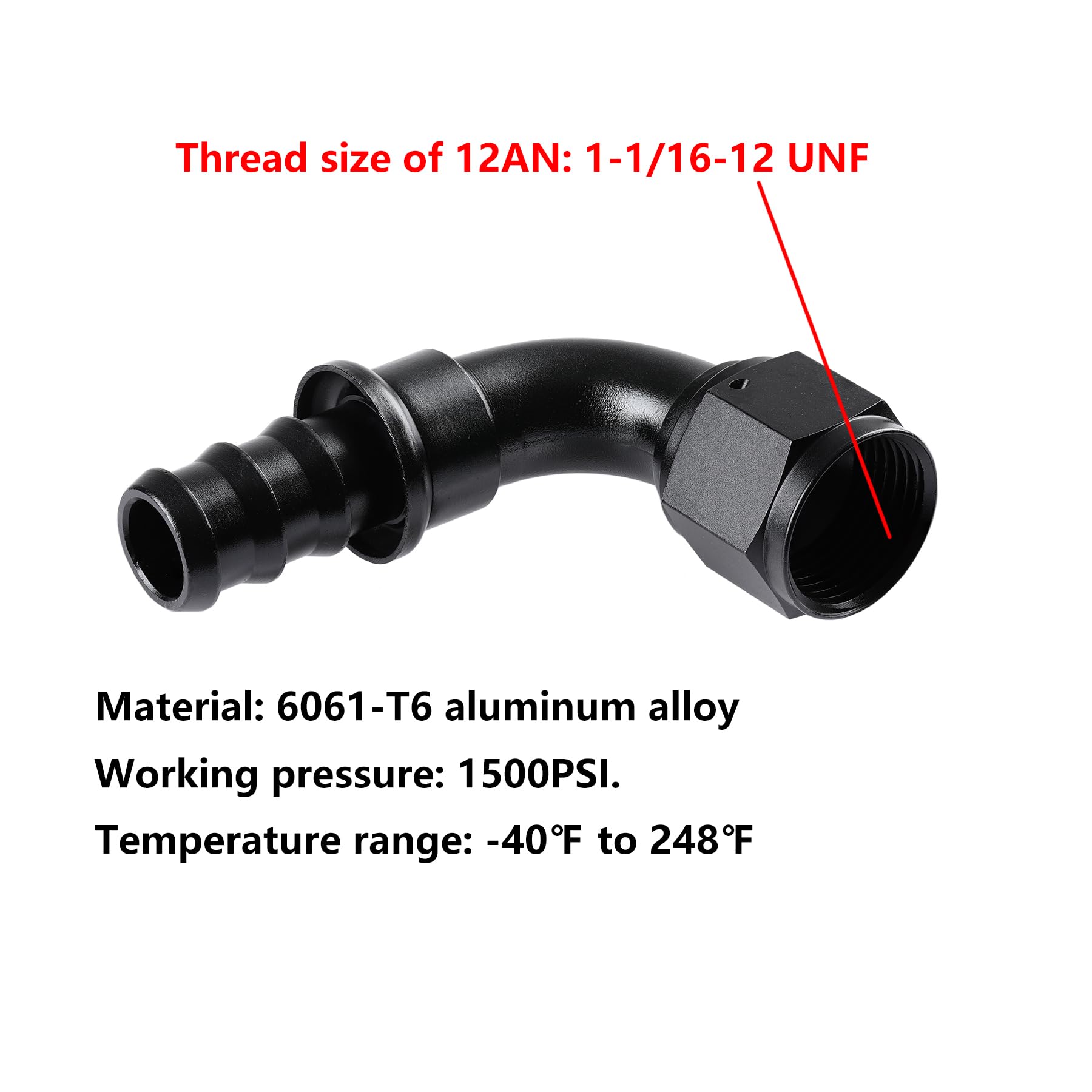 Ucreative 12AN 90 Degree Push Lock Hose Fitting End Black 2PCS